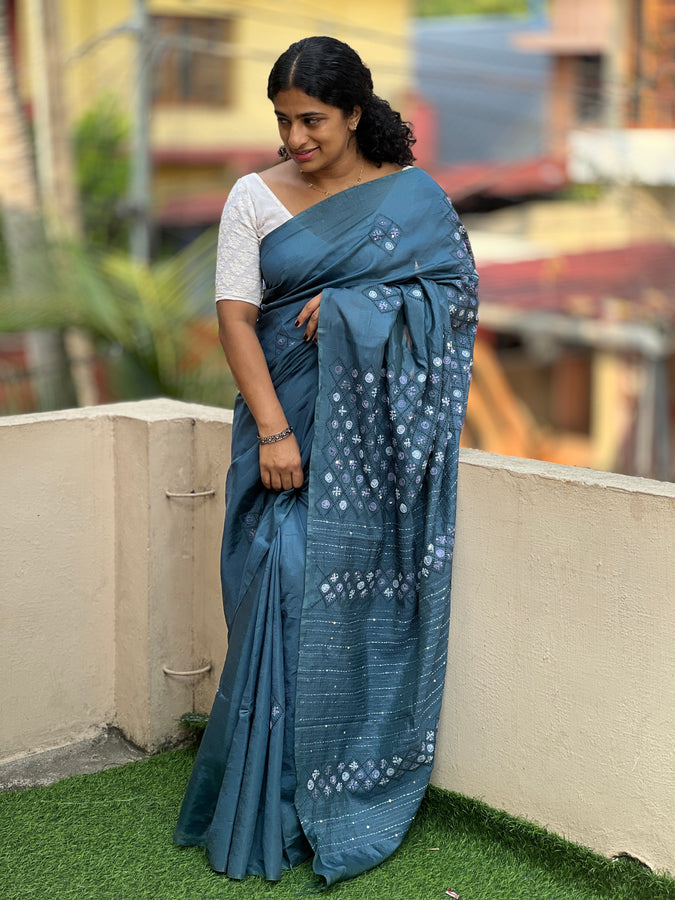 Hand Embroidery Pattern Semi Tussar Saree | BLD230