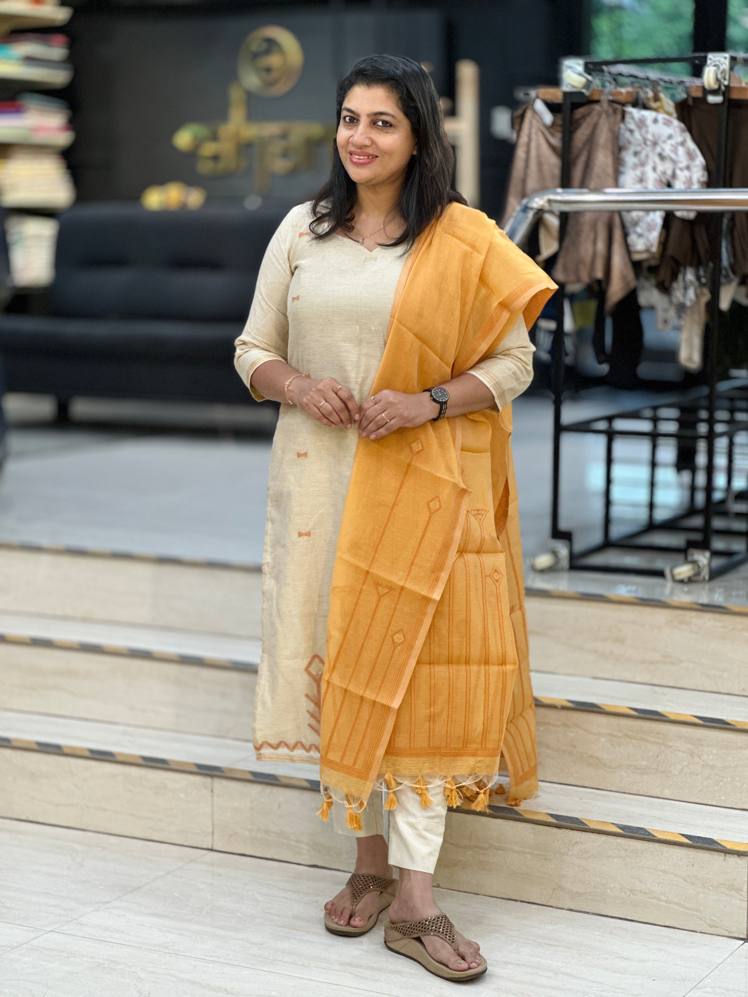 Jamdani Woven Chanderi-Linen Finish Unstitched Salwar Set | SSN467