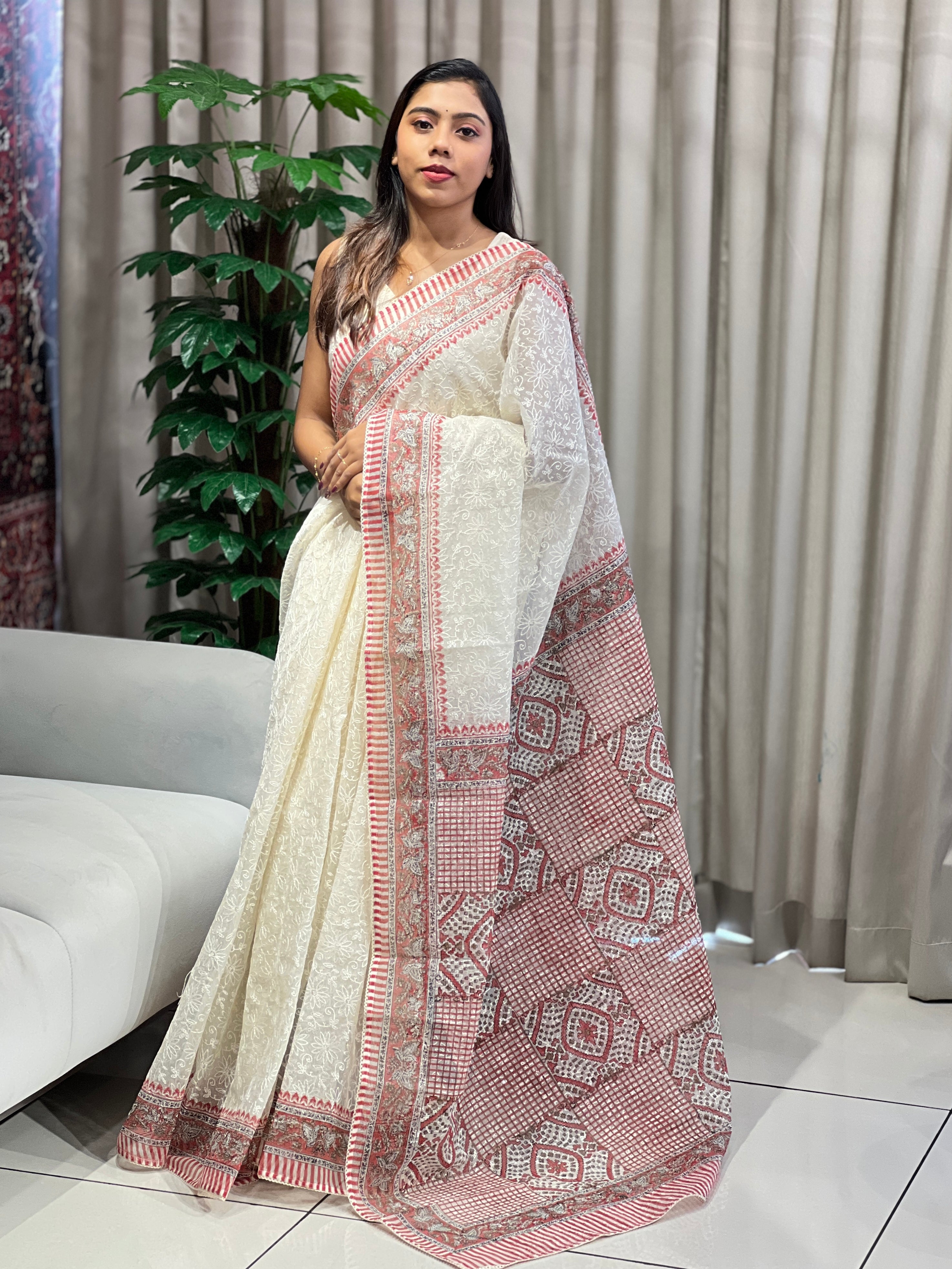 Floral Embroidery Tepchi Kota Saree | PF1180