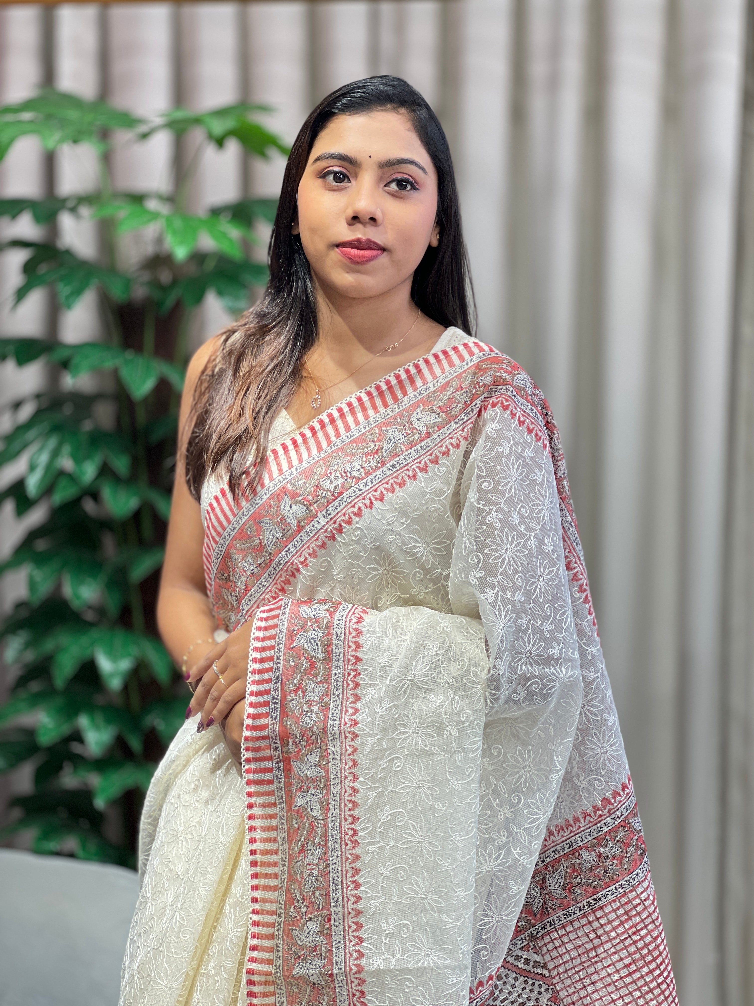 Floral Embroidery Tepchi Kota Saree | PF1180