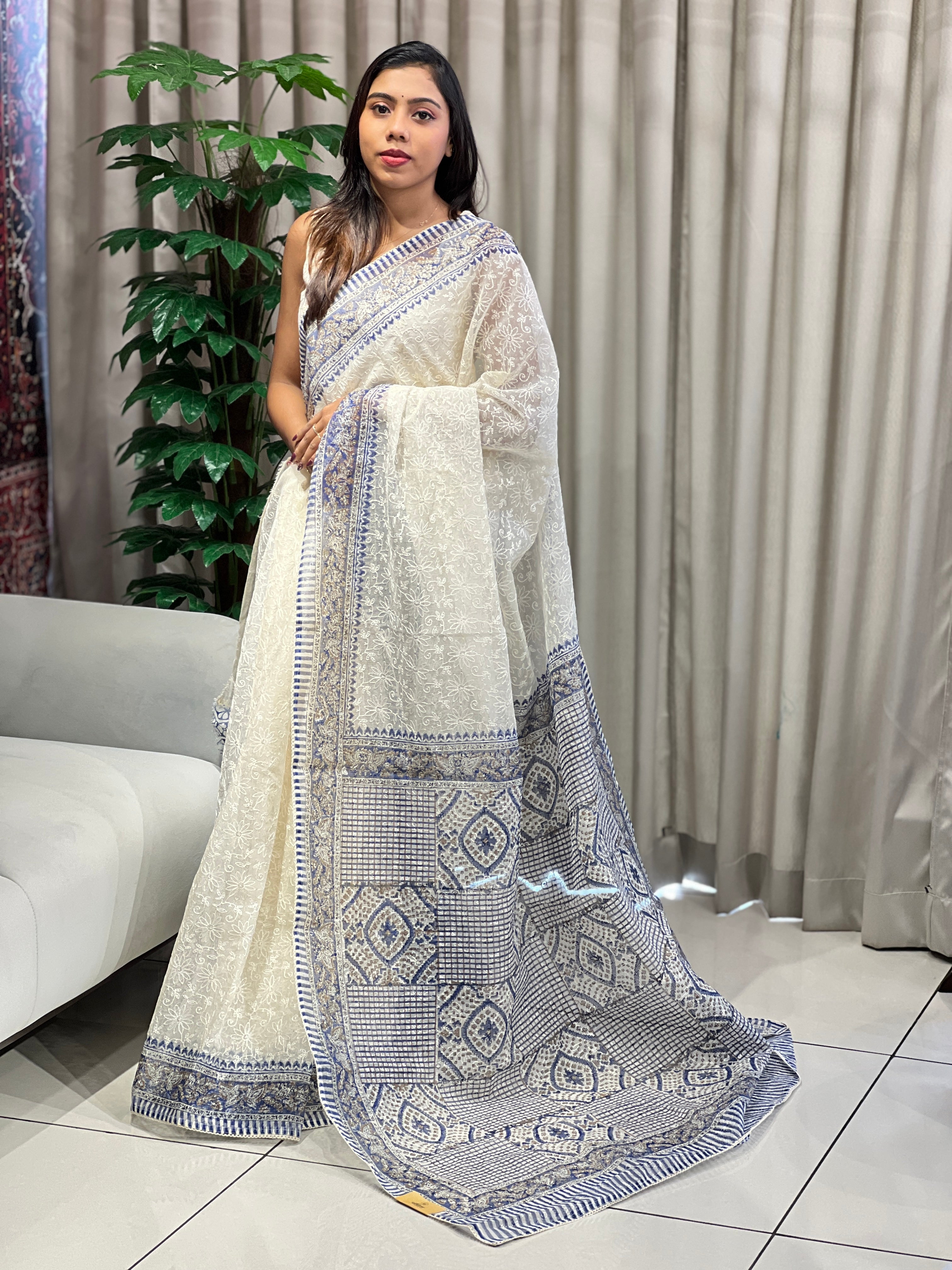 Floral Embroidery Tepchi Kota Saree | PF1183