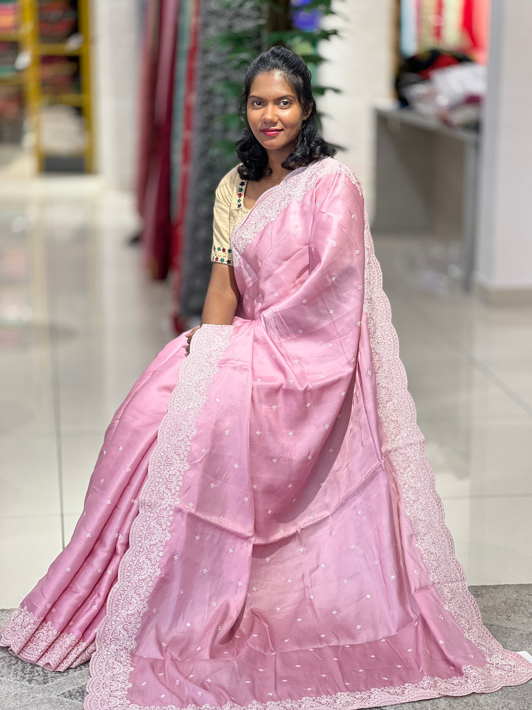 Point Embroidery Pattern Tussar Finish Saree | SUN171