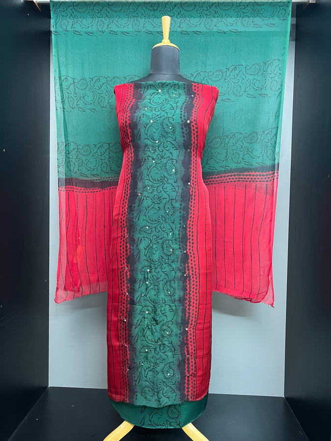 Print With Nalgonda Mirror Detailed Organza Salwar Set | SF1254