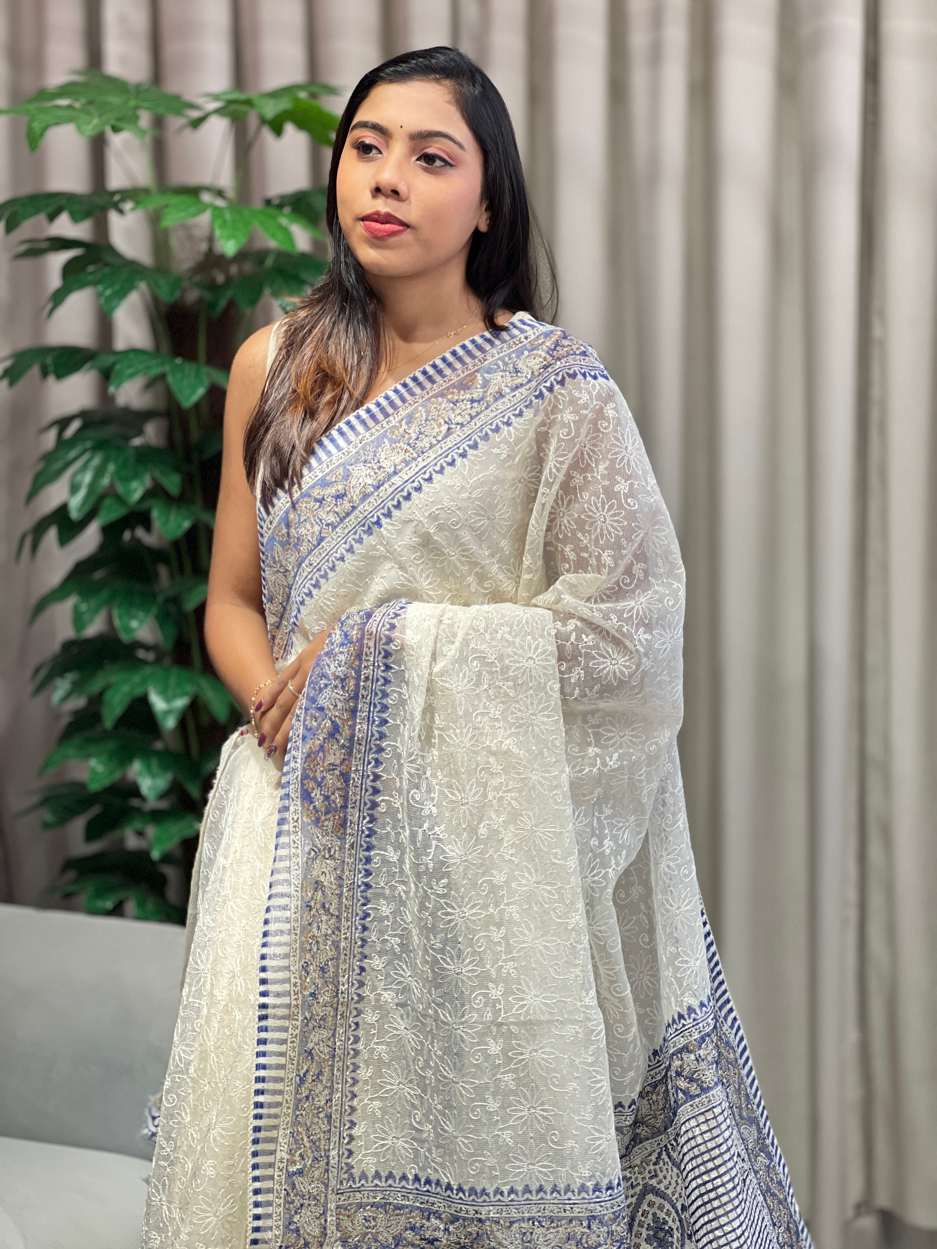 Floral Embroidery Tepchi Kota Saree | PF1183