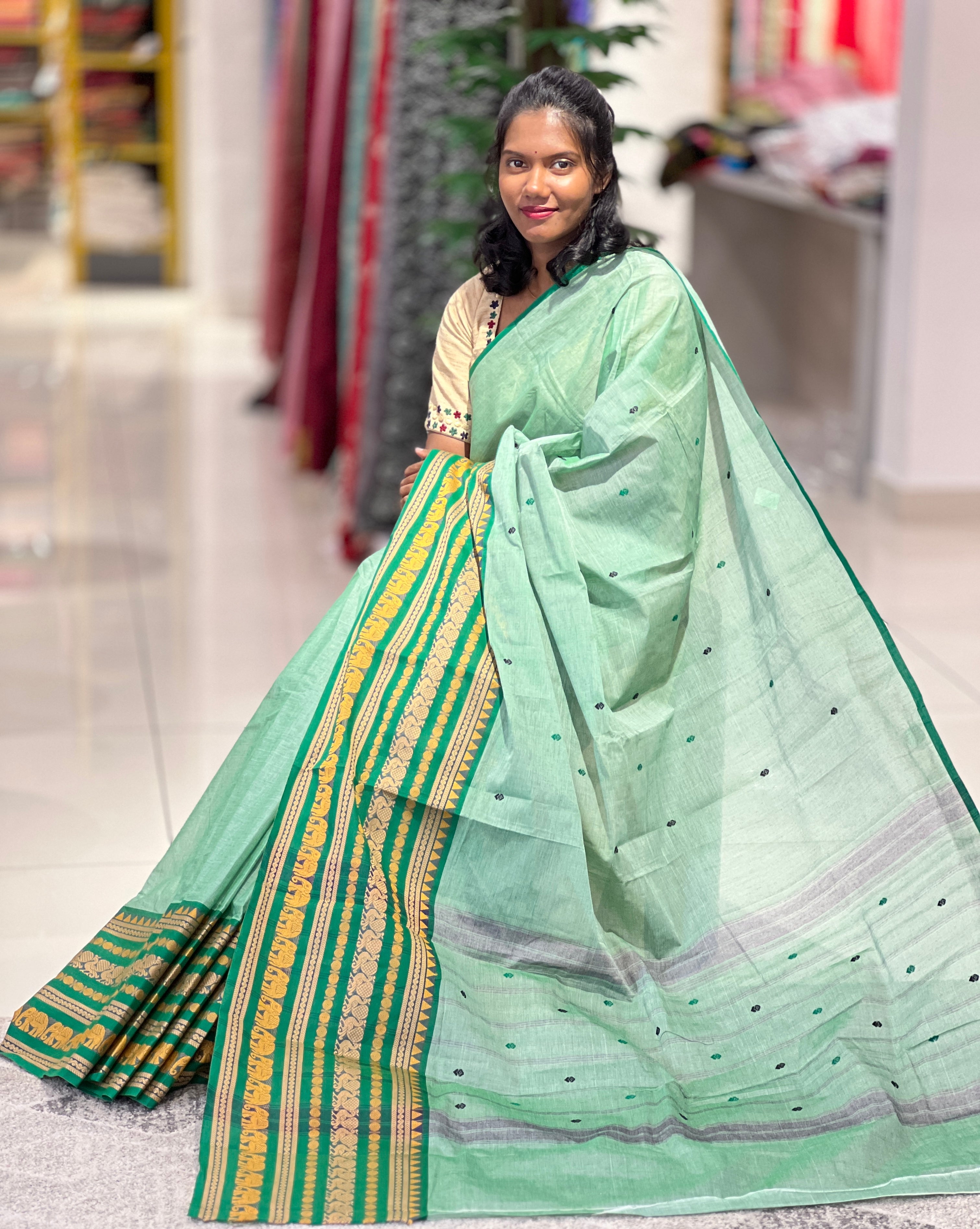 Kanchi-Cotton Sarees with Broad Border | VR178