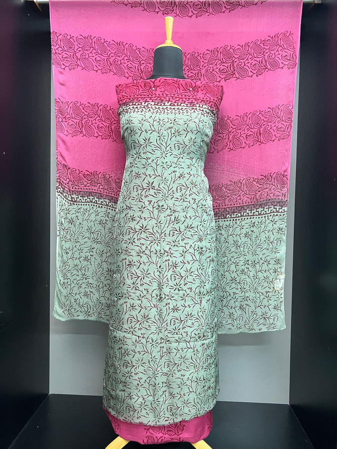 Print With Nalgonda Mirror Detailed Organza Salwar Set | SF1239