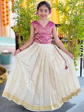 Brocade Patterned Banarasi Katan Handloom Unstitched Top & Skirt | ONK103