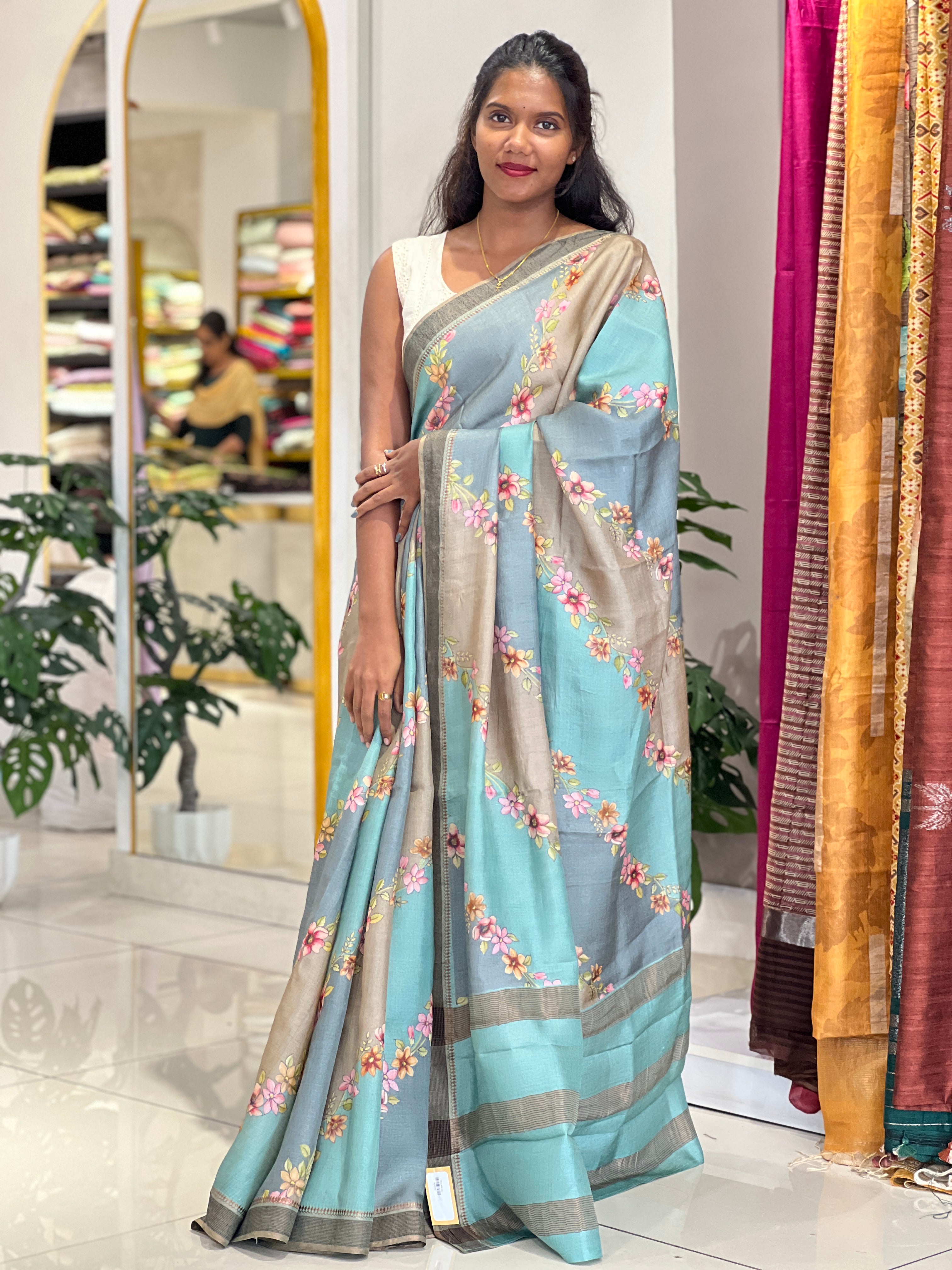 Floral Digital Printed Pure Tussar Saree | RGD750