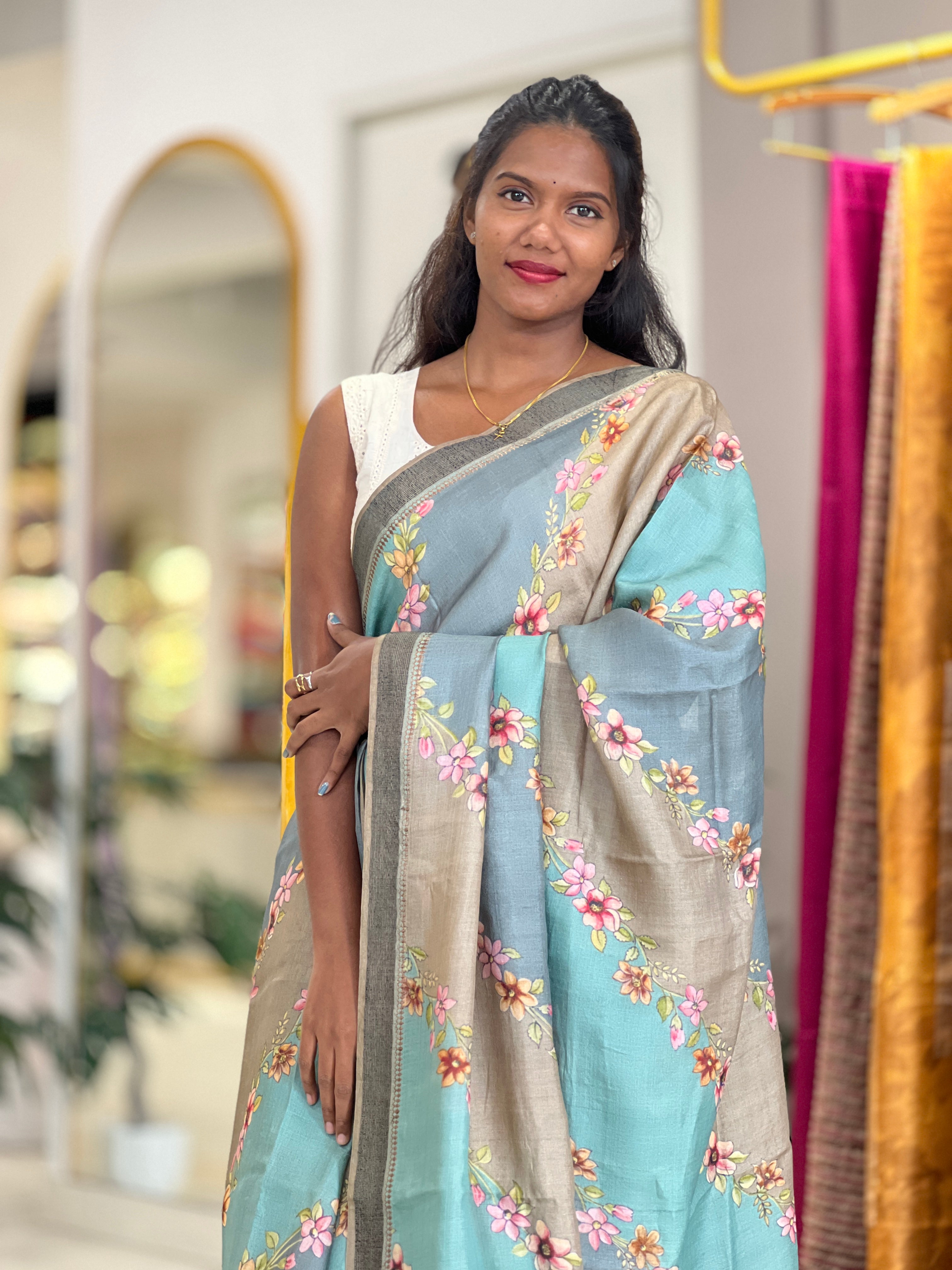 Floral Digital Printed Pure Tussar Saree | RGD750