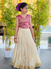 Brocade Patterned Banarasi Katan Handloom Unstitched Top & Skirt | ONK103