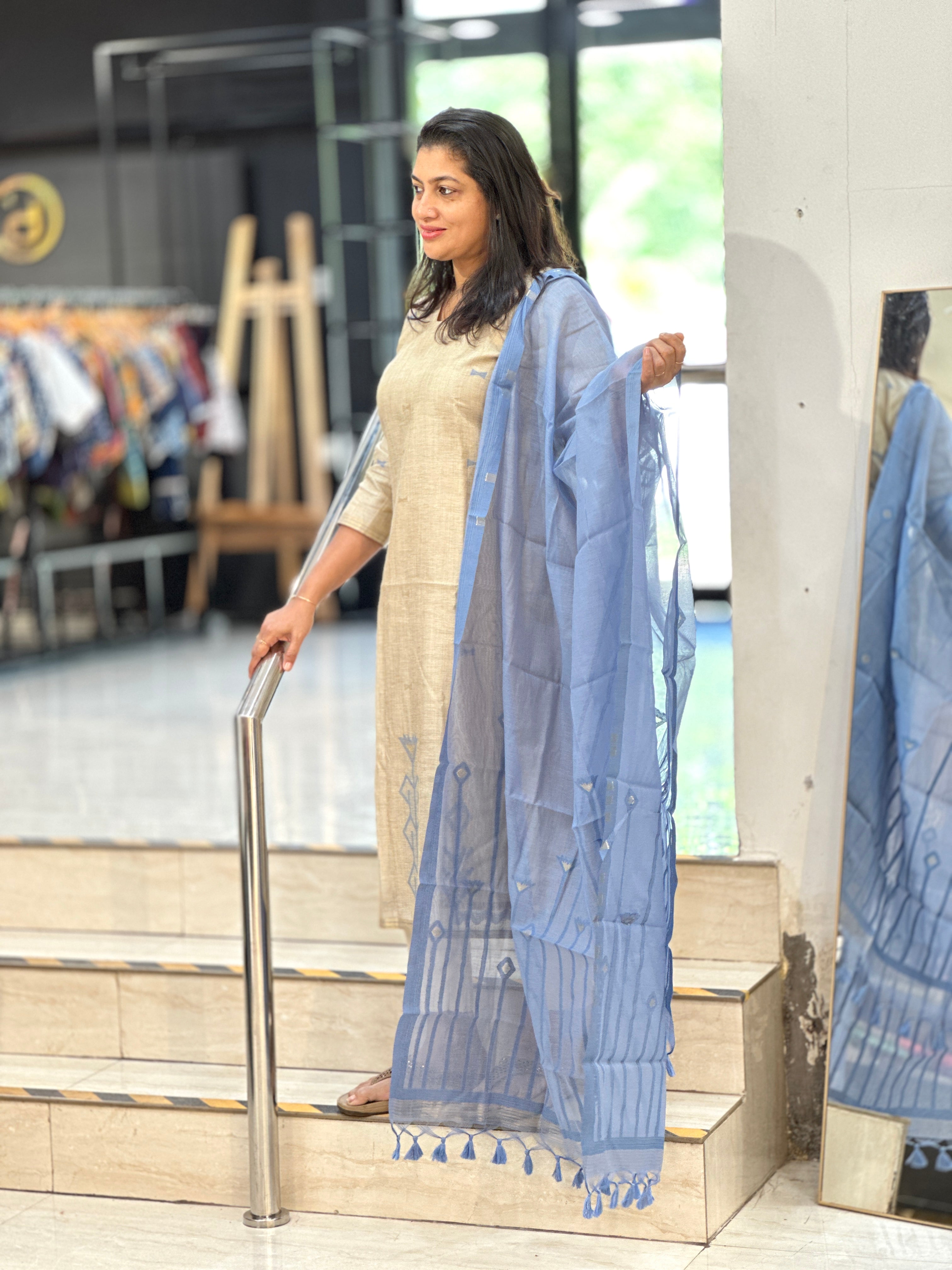 Jamdani Woven Chanderi-Linen Finish Unstitched Salwar Set | SSN465