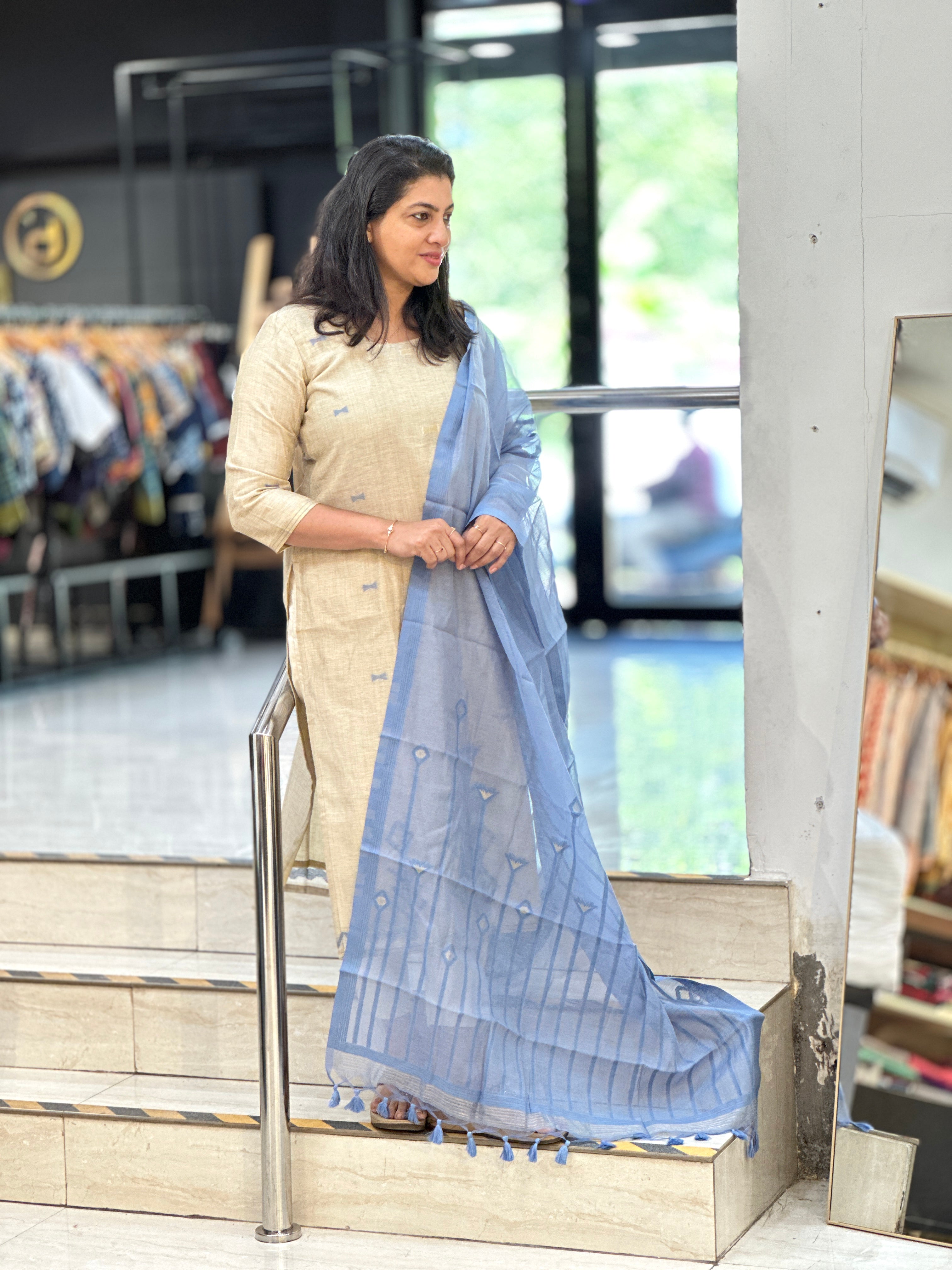 Jamdani Woven Chanderi-Linen Finish Unstitched Salwar Set | SSN465