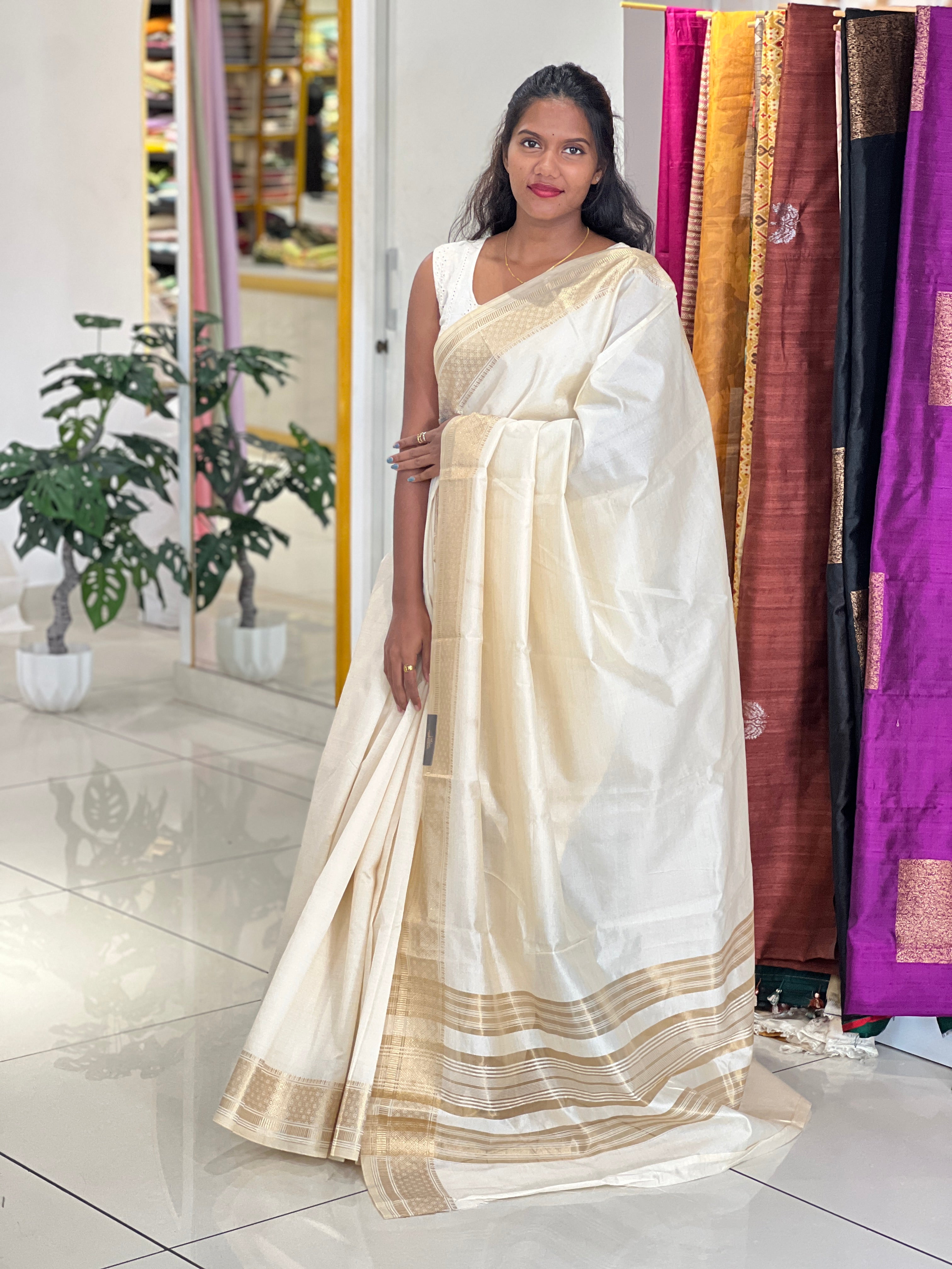 Zari Border Semi Tussar Saree | SSN237
