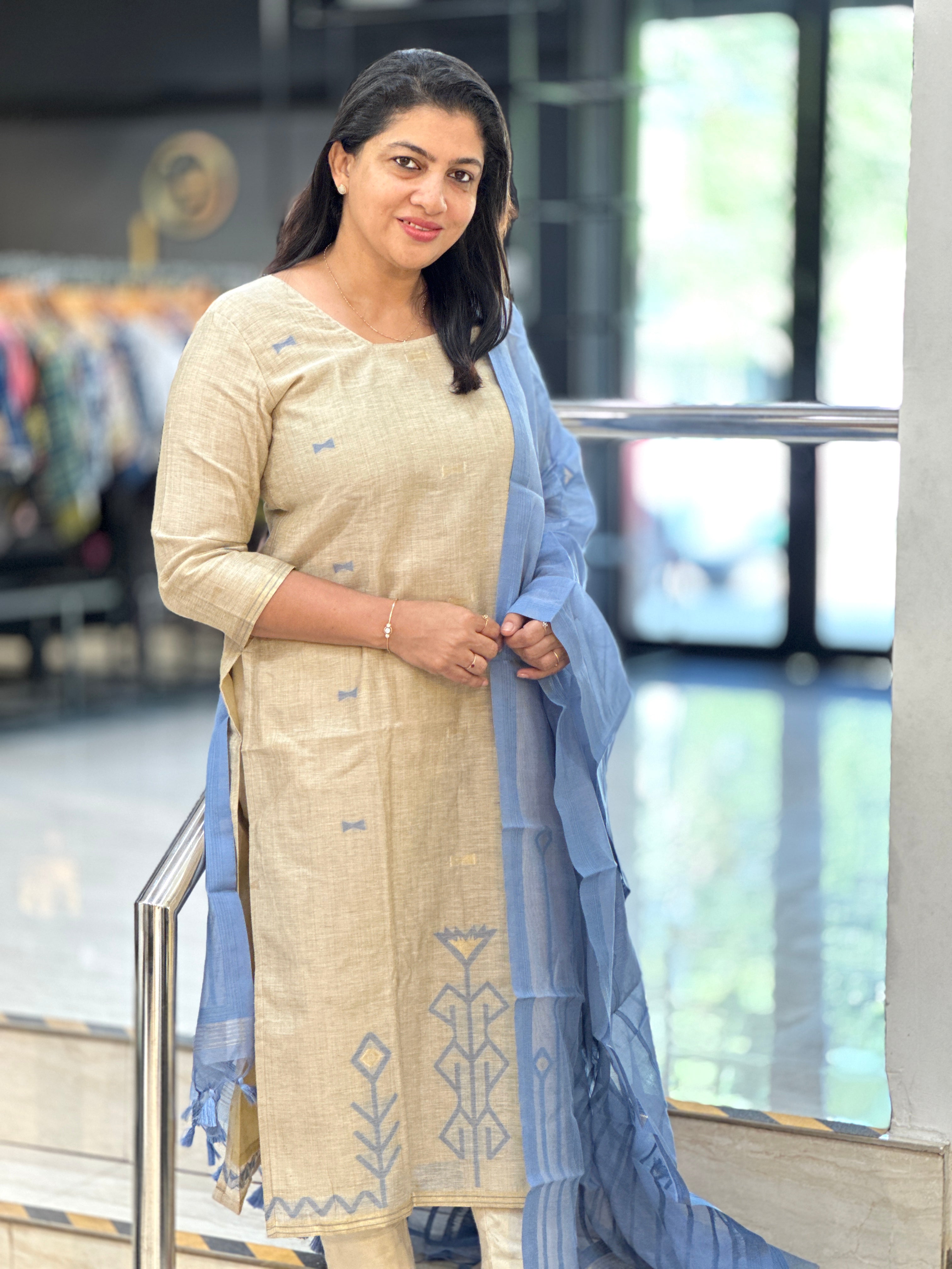 Jamdani Woven Chanderi-Linen Finish Unstitched Salwar Set | SSN465