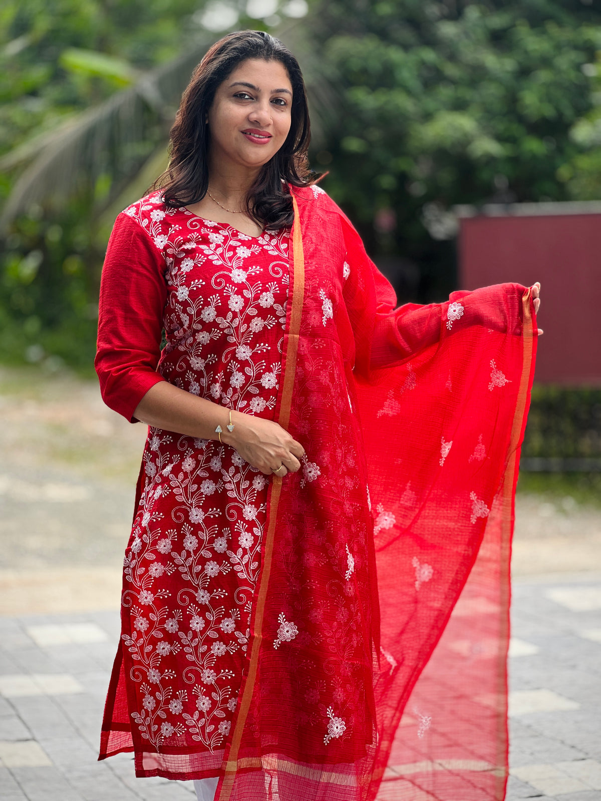 White Thread Embroidery Salwar Set | NHH756