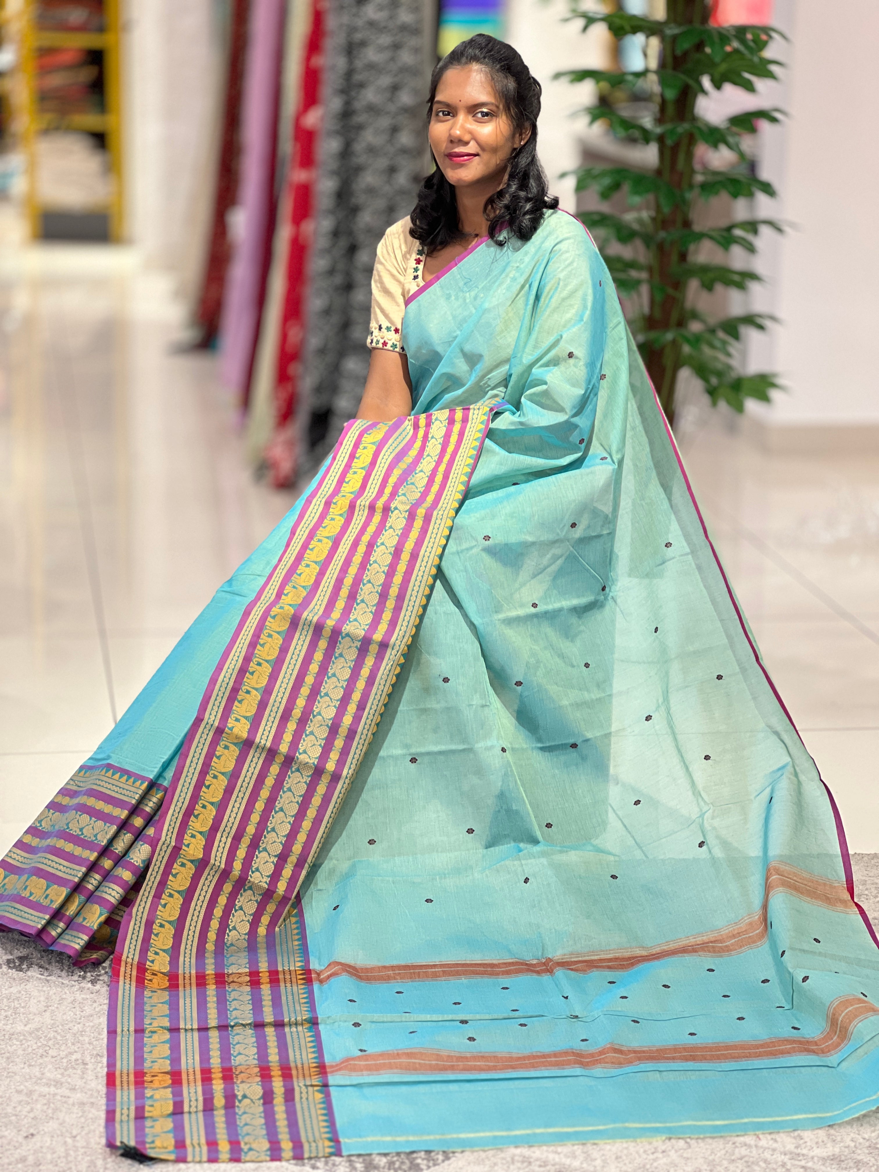 Kanchi-Cotton Sarees with Broad Border | VR178