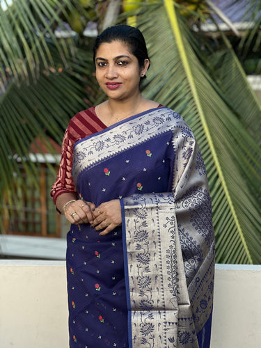 Computerized Floral Embroidery Check Organza Saree | RR189