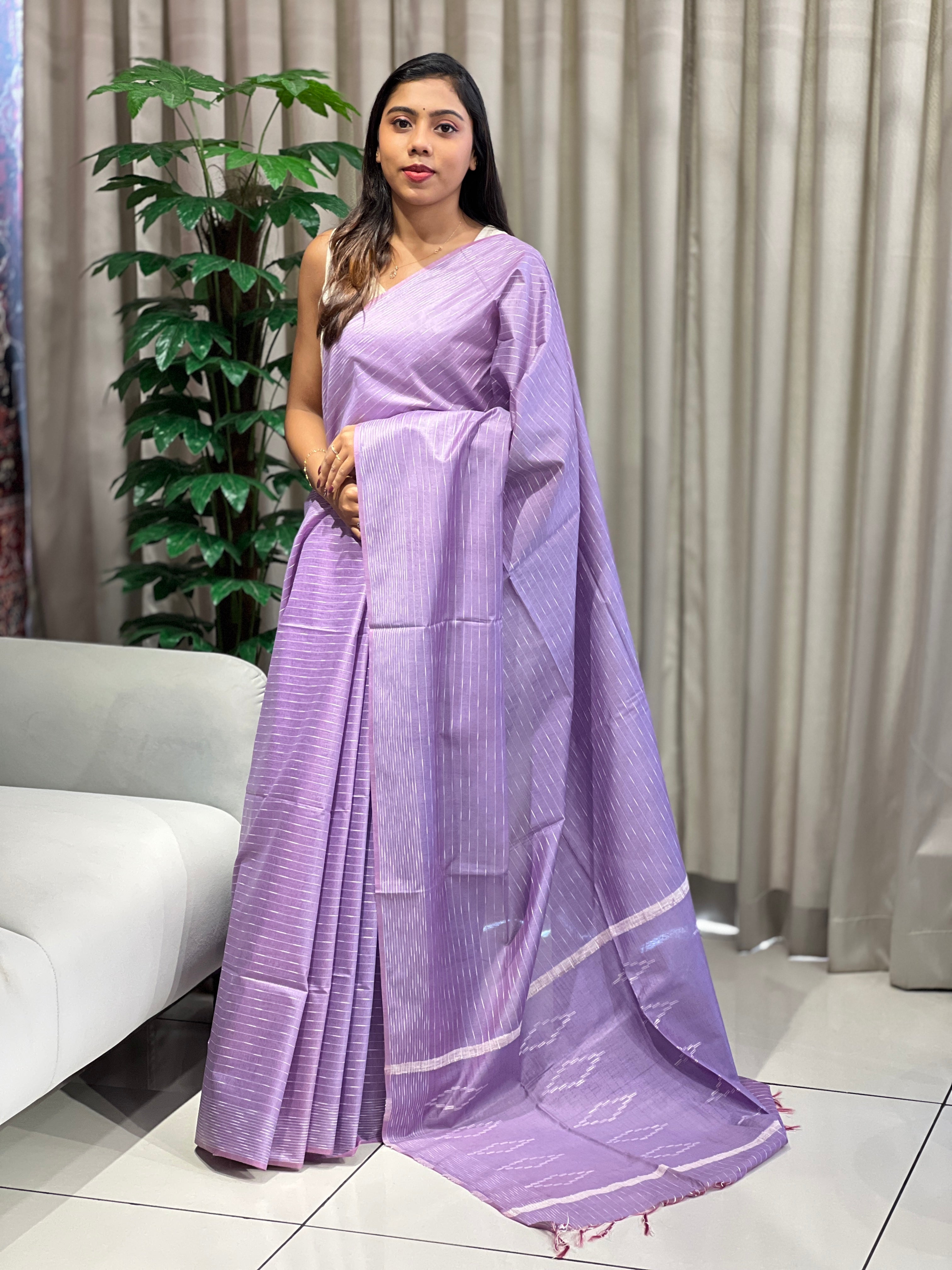 Thread Woven Stripe Patterned Semi Tussar Saree | PF1081