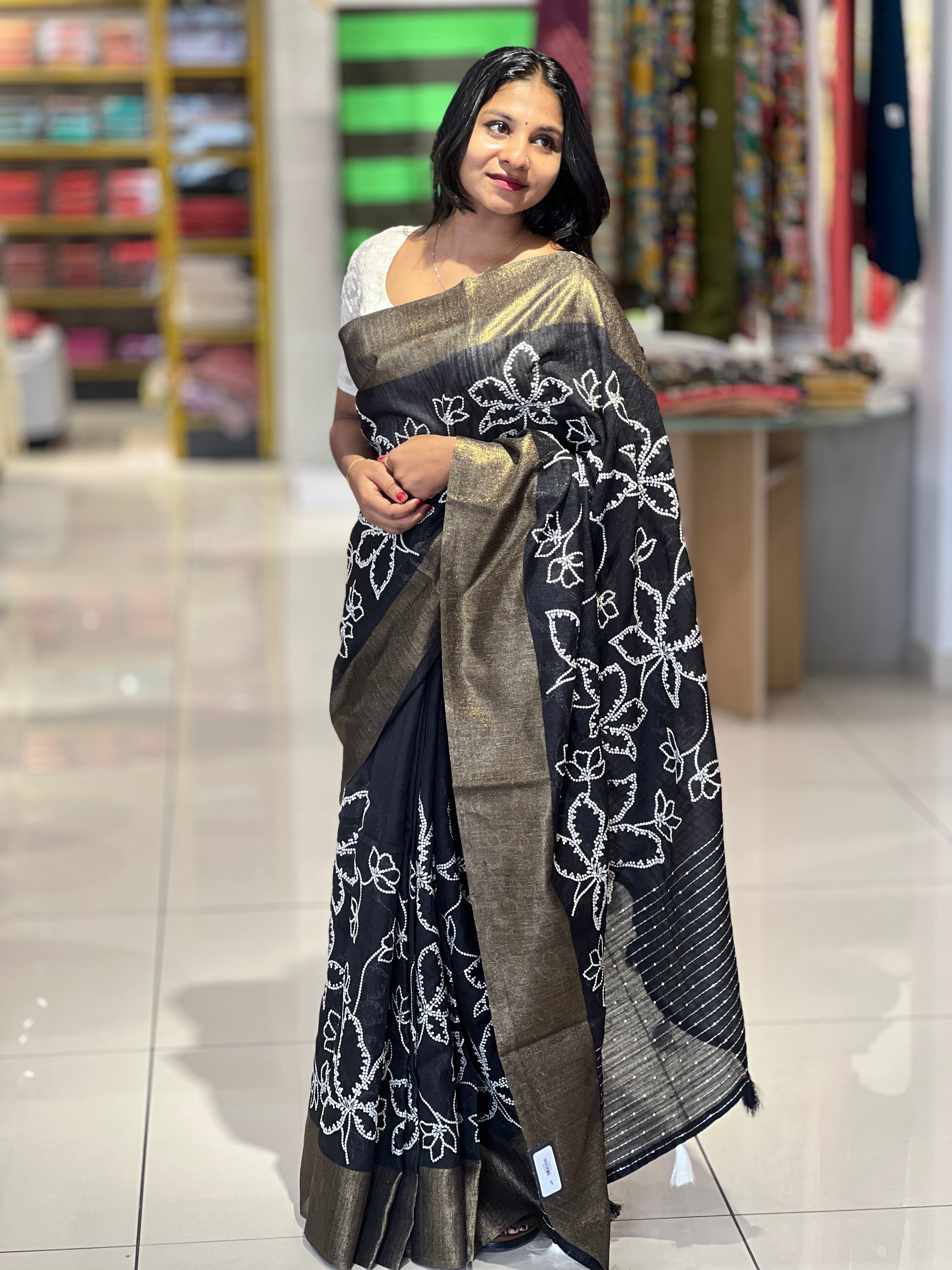 Machine Embroidery Green Silk Saree |  BLD1143
