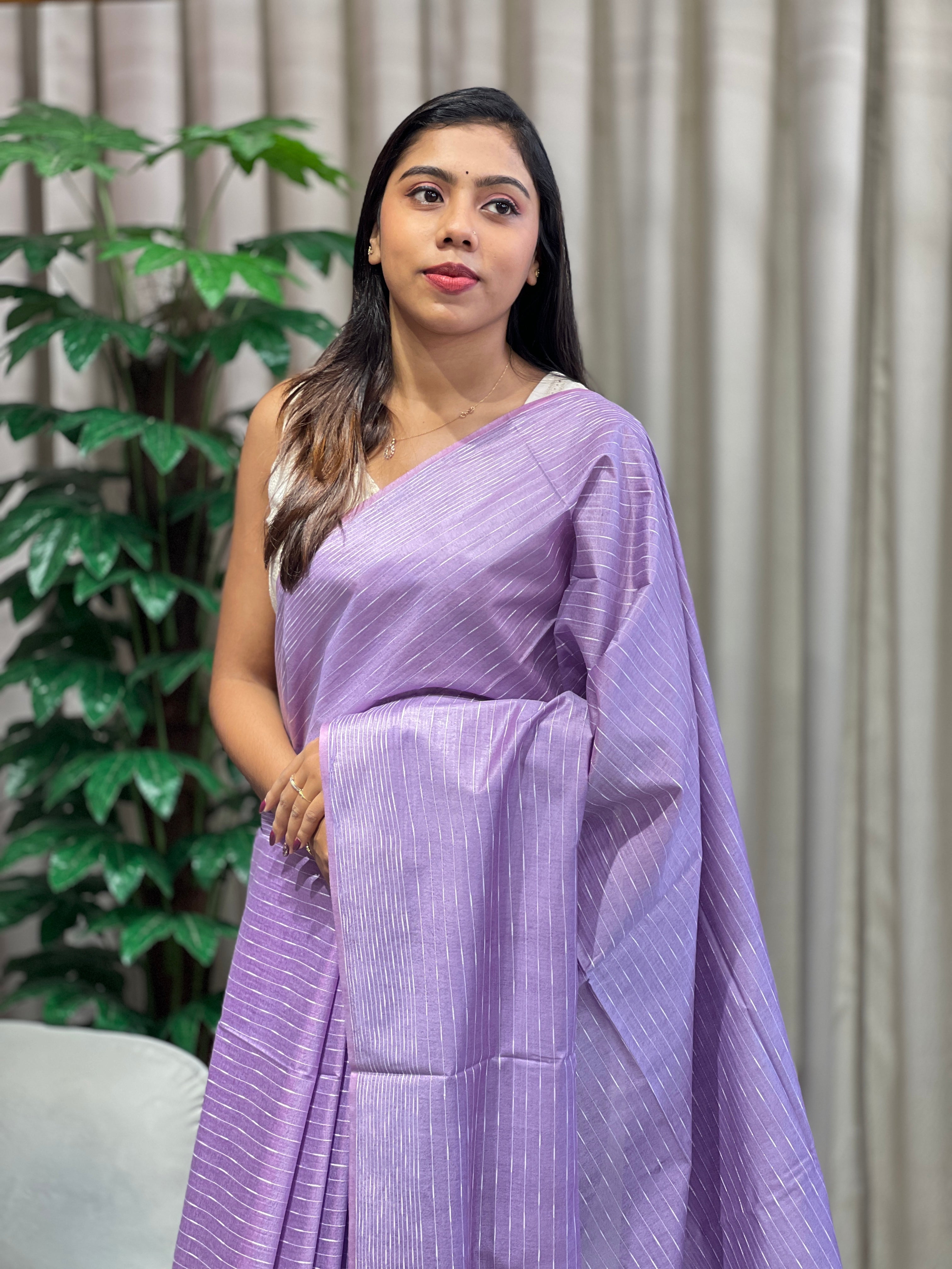 Thread Woven Stripe Patterned Semi Tussar Saree | PF1081