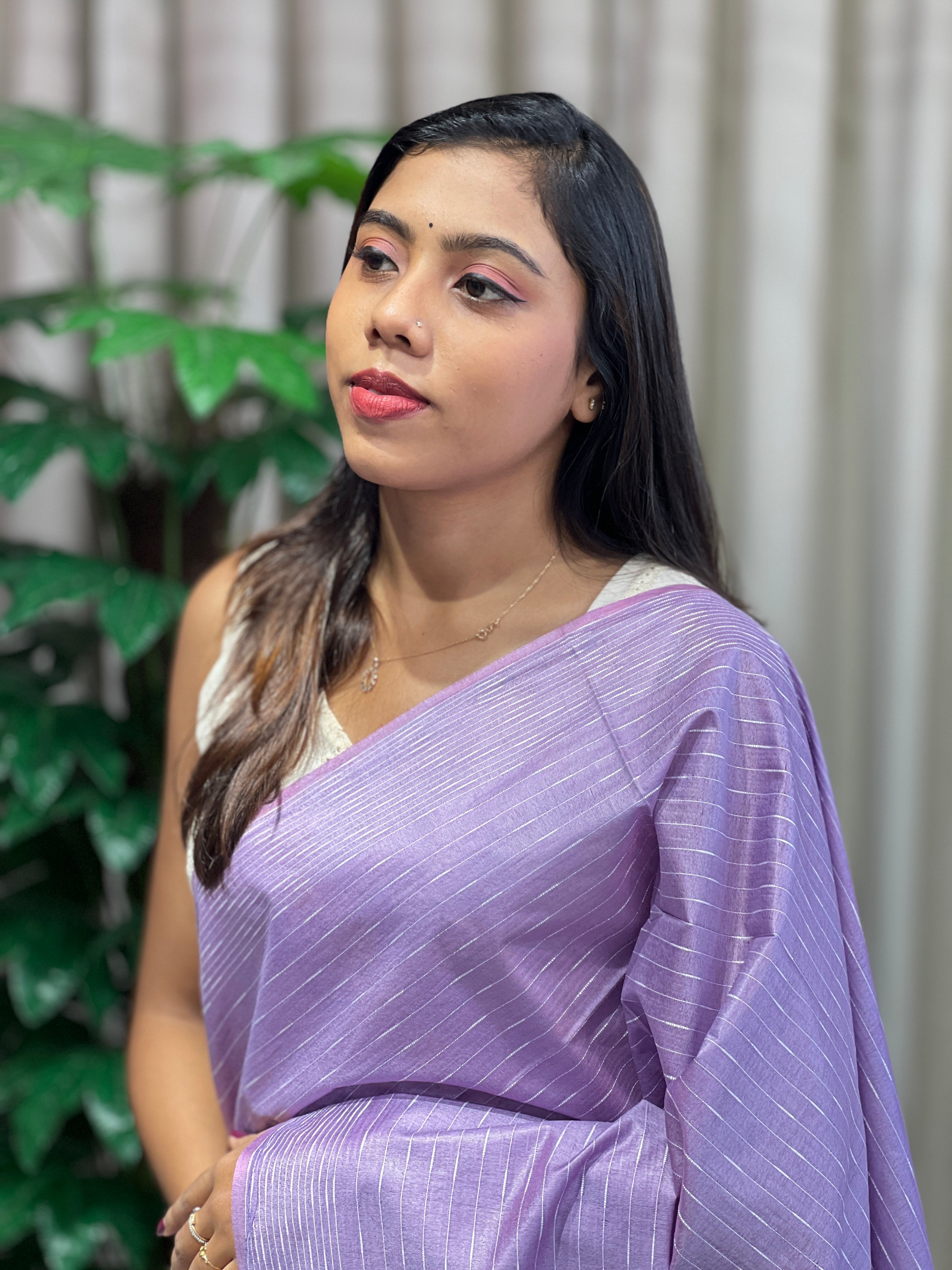 Thread Woven Stripe Patterned Semi Tussar Saree | PF1081