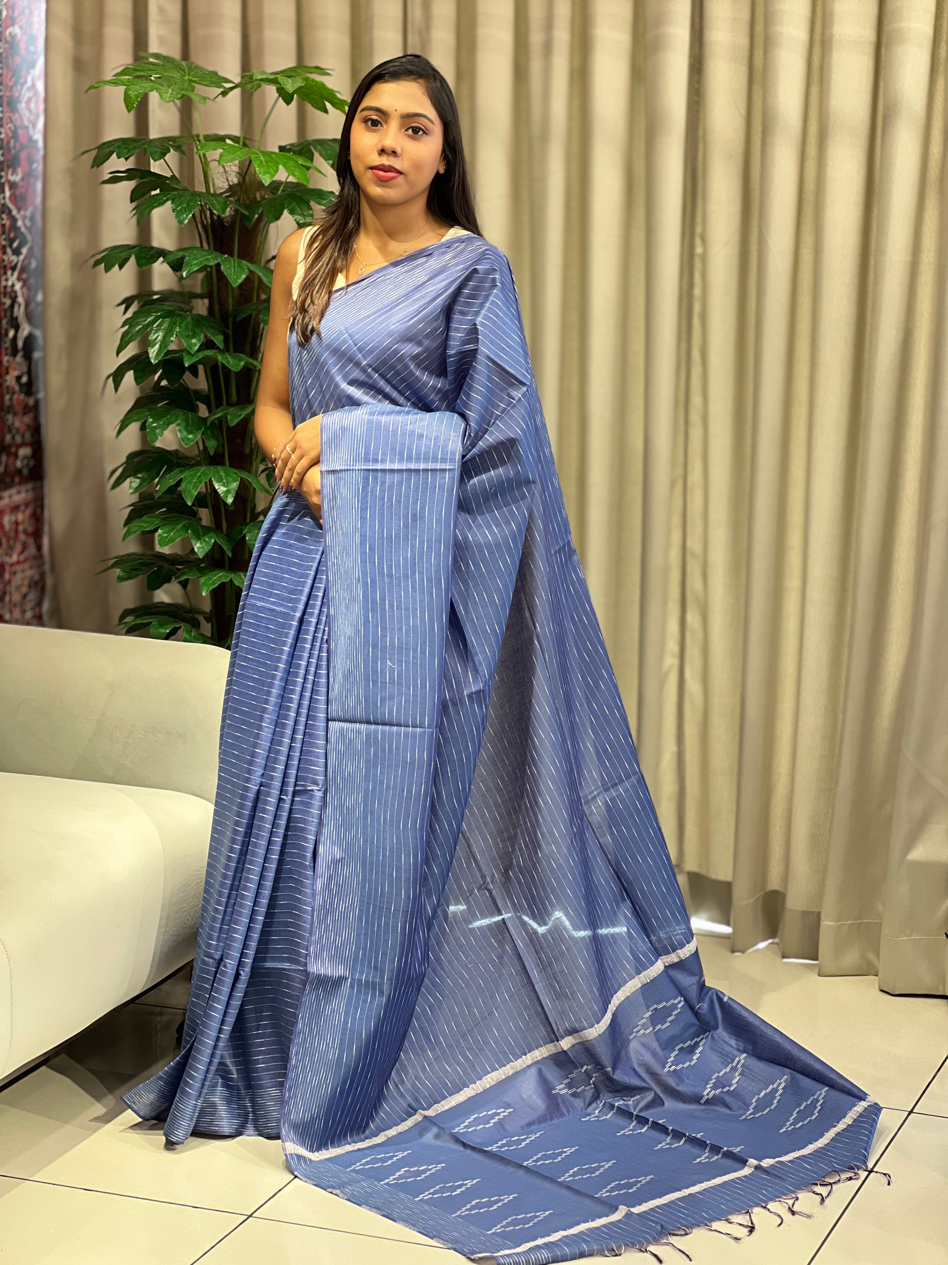 Thread Woven Stripe Patterned Semi Tussar Saree | PF1078