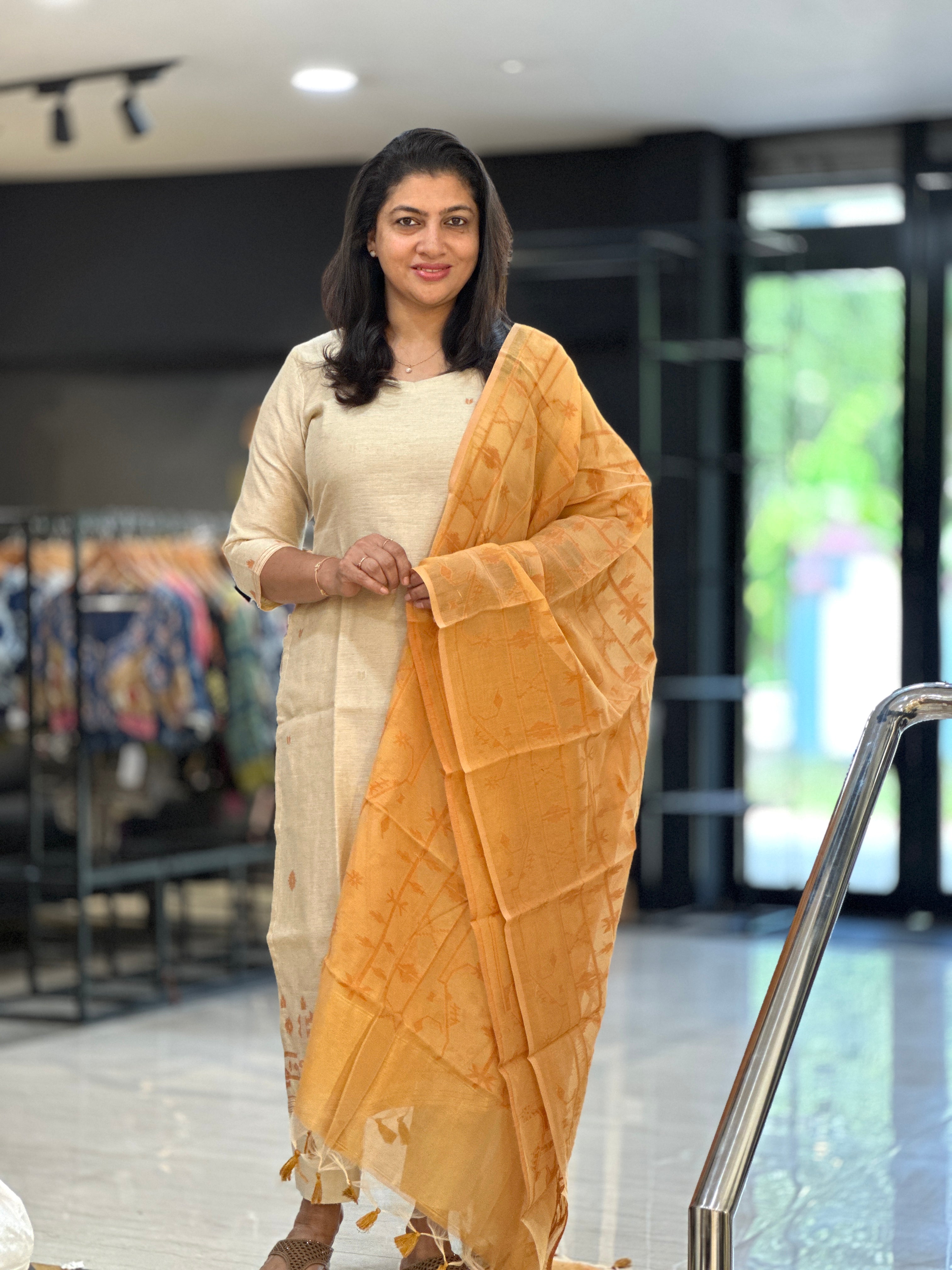 Jamdani Woven Chanderi-Linen Finish Unstitched Salwar Set | SSN469