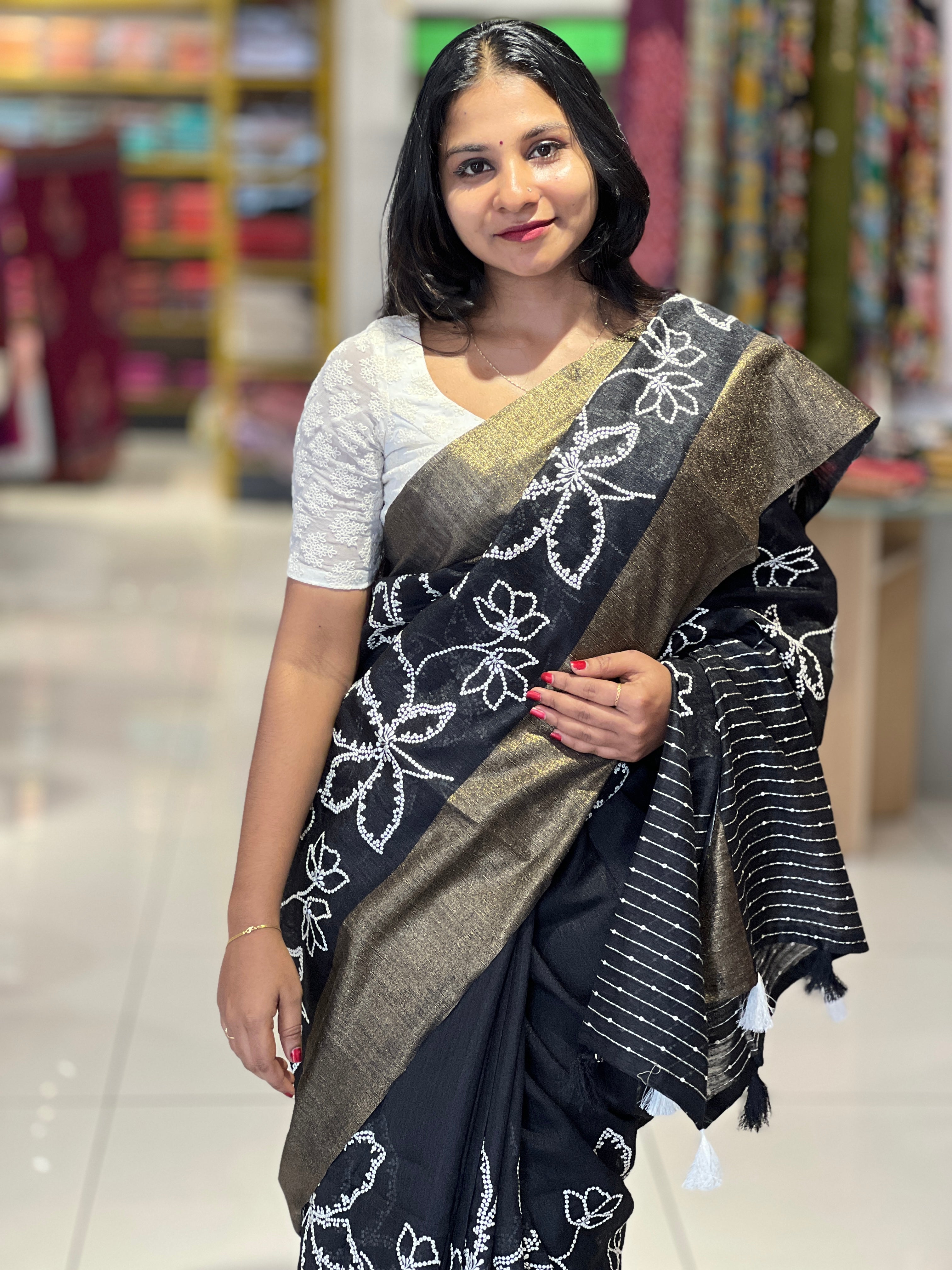 Machine Embroidery Green Silk Saree |  BLD1143