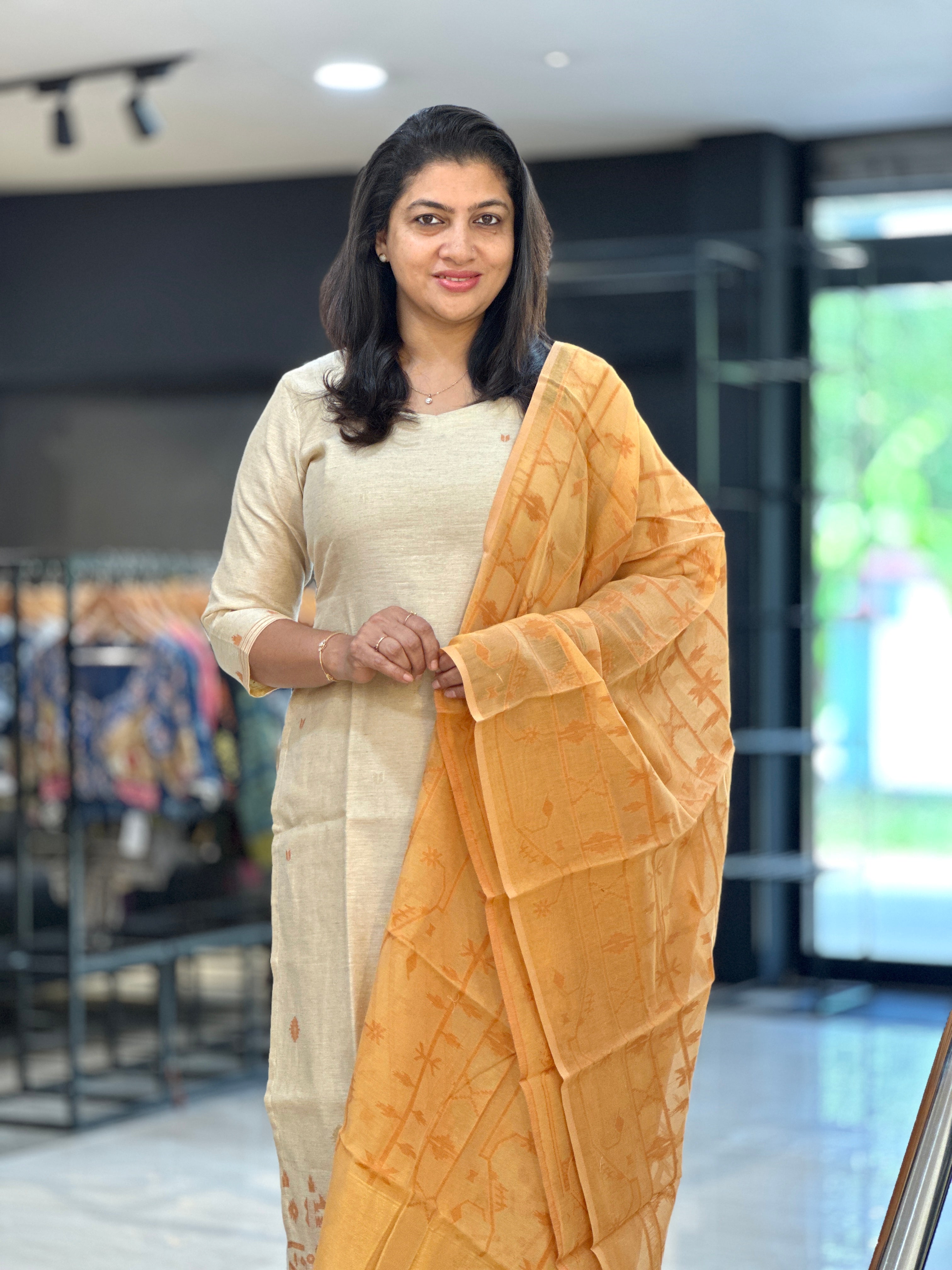 Jamdani Woven Chanderi-Linen Finish Unstitched Salwar Set | SSN469