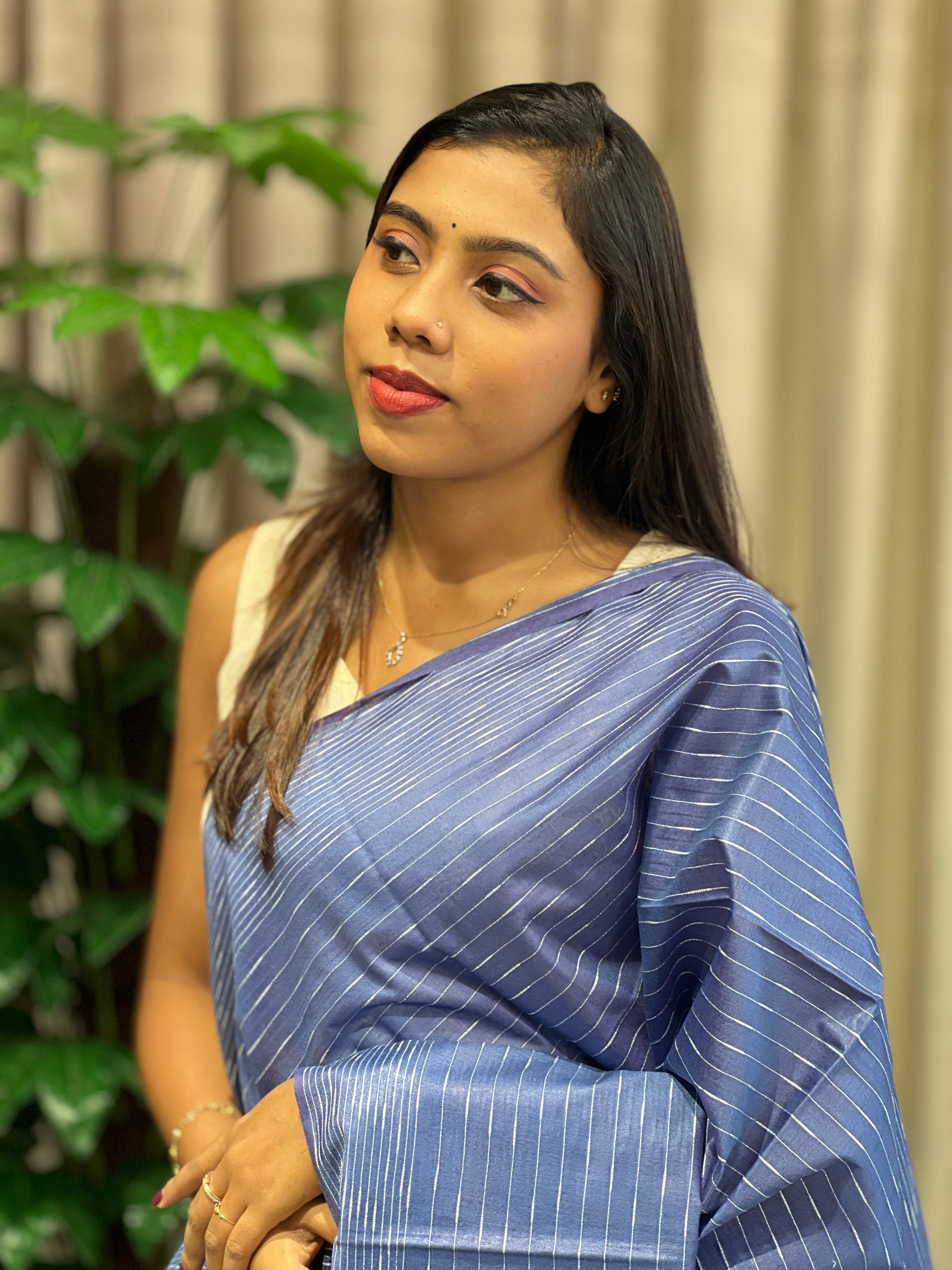 Thread Woven Stripe Patterned Semi Tussar Saree | PF1078