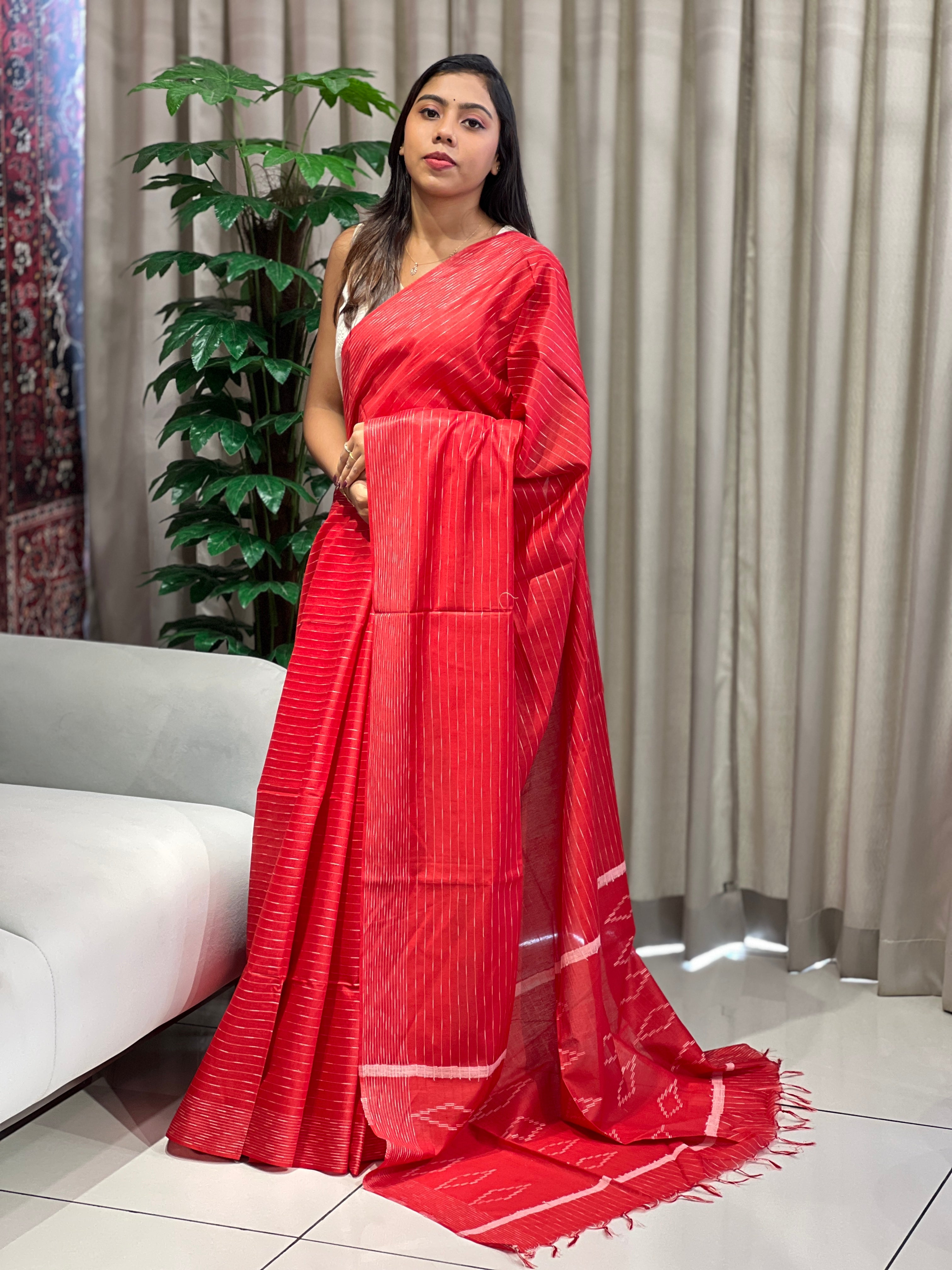 Thread Woven Stripe Patterned Semi Tussar Saree | PF1084