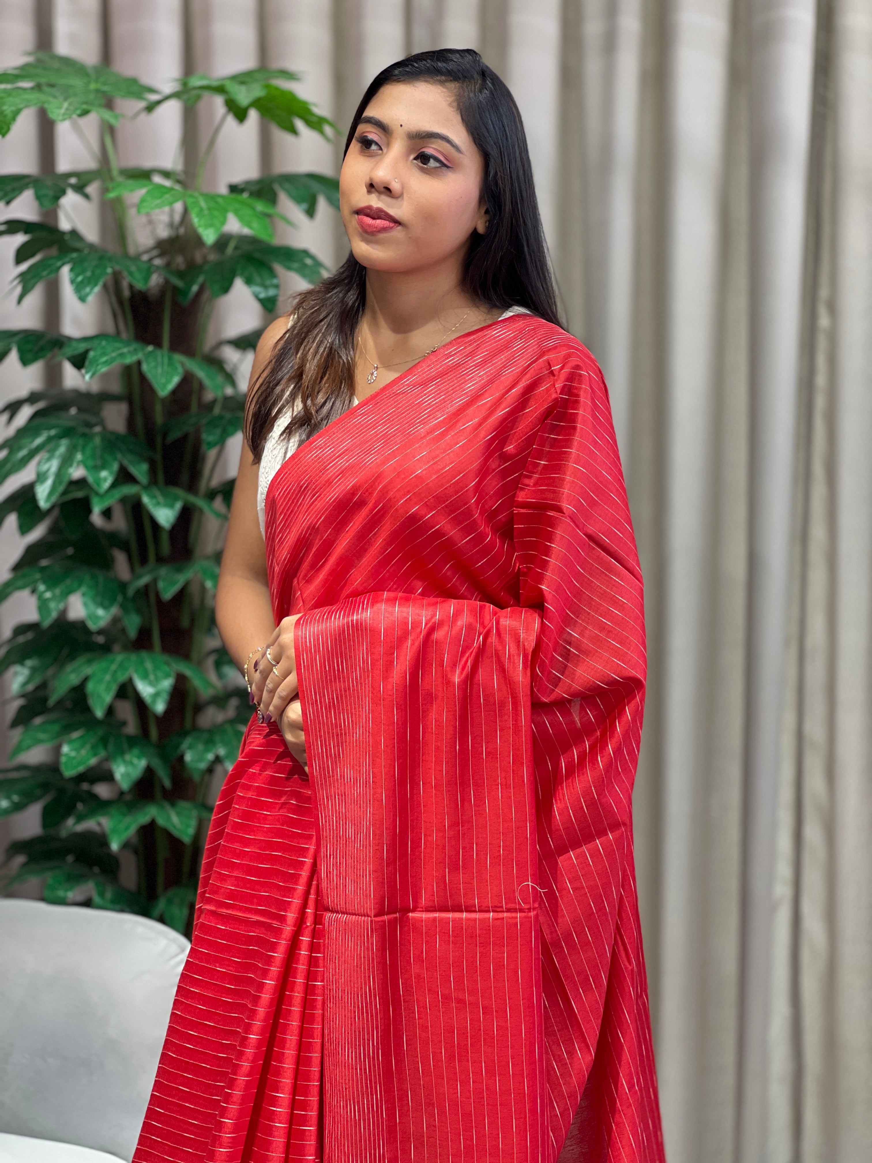 Thread Woven Stripe Patterned Semi Tussar Saree | PF1084