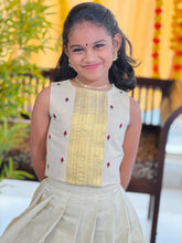 Embroidery With Kasavu Detailed  Tissue Cotton Unstitched Skirt & Top | ONK100