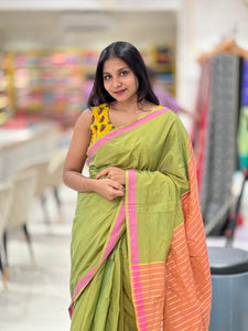 Golden Zari Stripe Detailed Cotton Saree | PH257