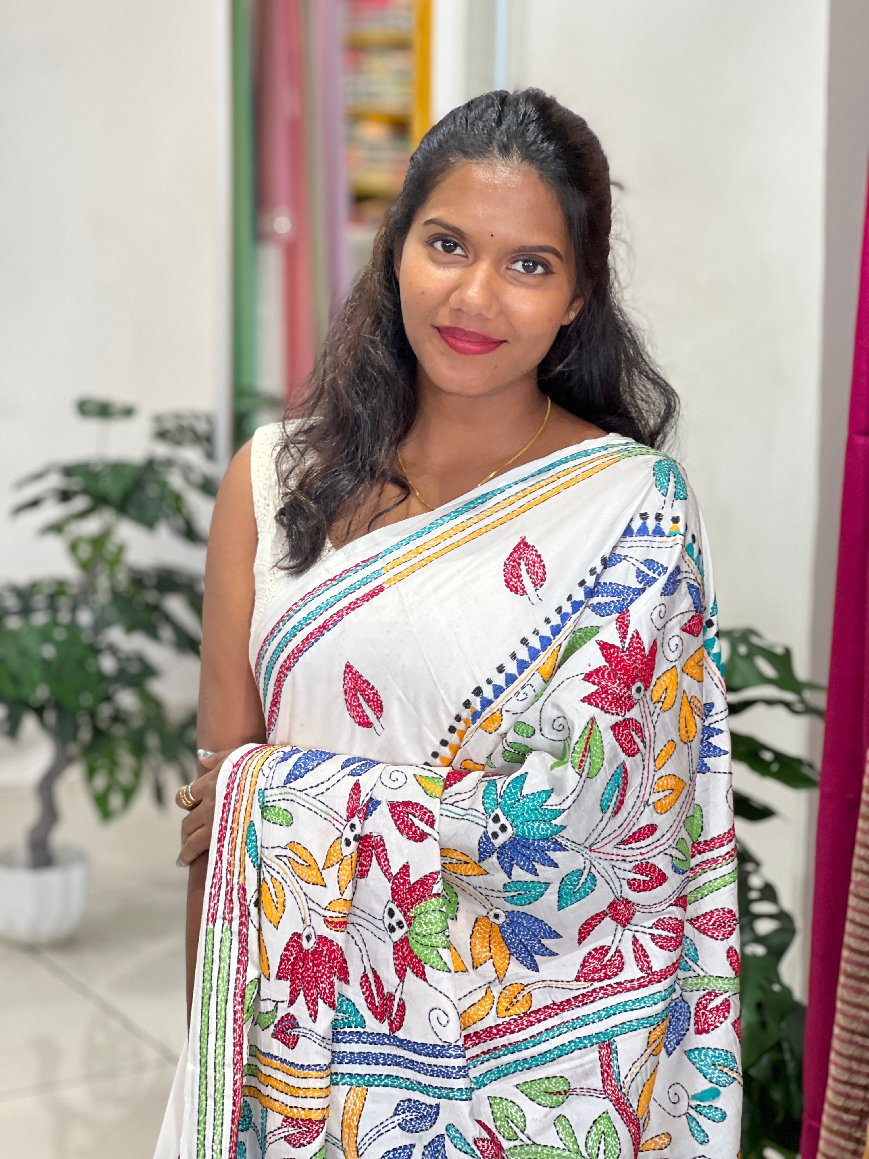 Hand Kantha Embroidered Tussar Saree | AYD233