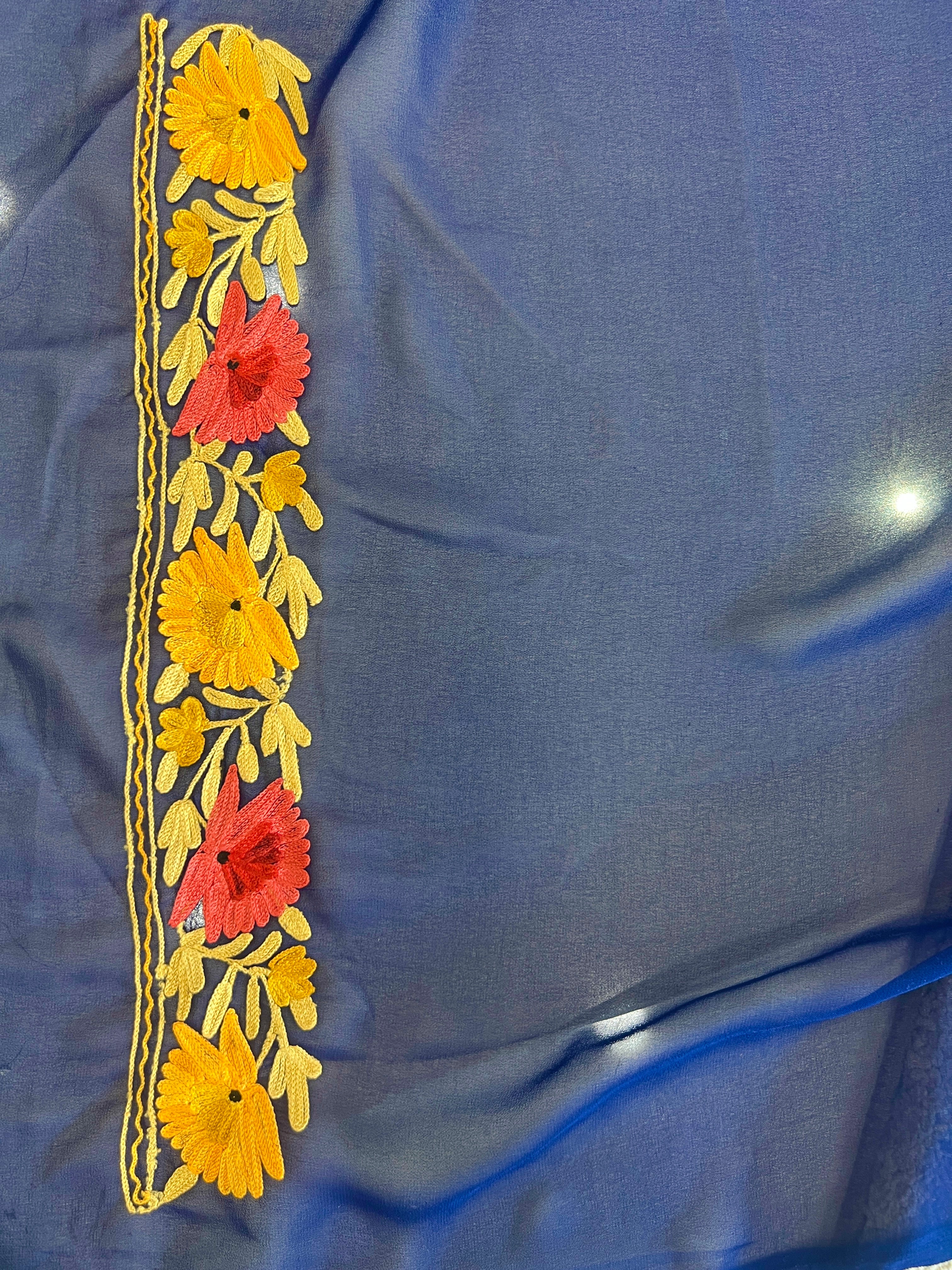 Kashida Inspired Machine Embroidery Georgette Saree | HK252