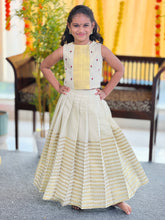Embroidery With Kasavu Detailed  Tissue Cotton Unstitched Skirt & Top | ONK100