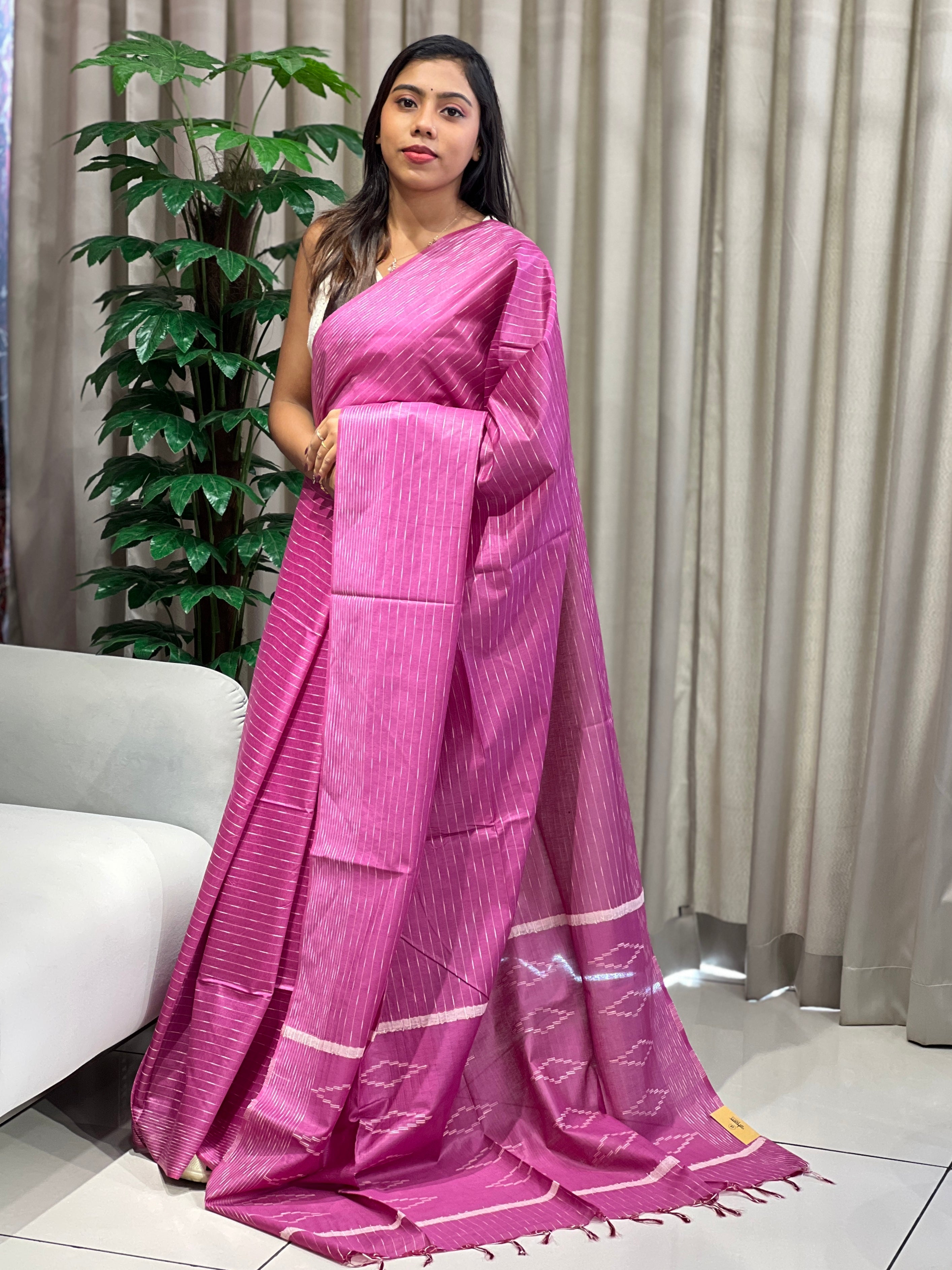 Thread Woven Stripe Patterned Semi Tussar Saree | PF1083