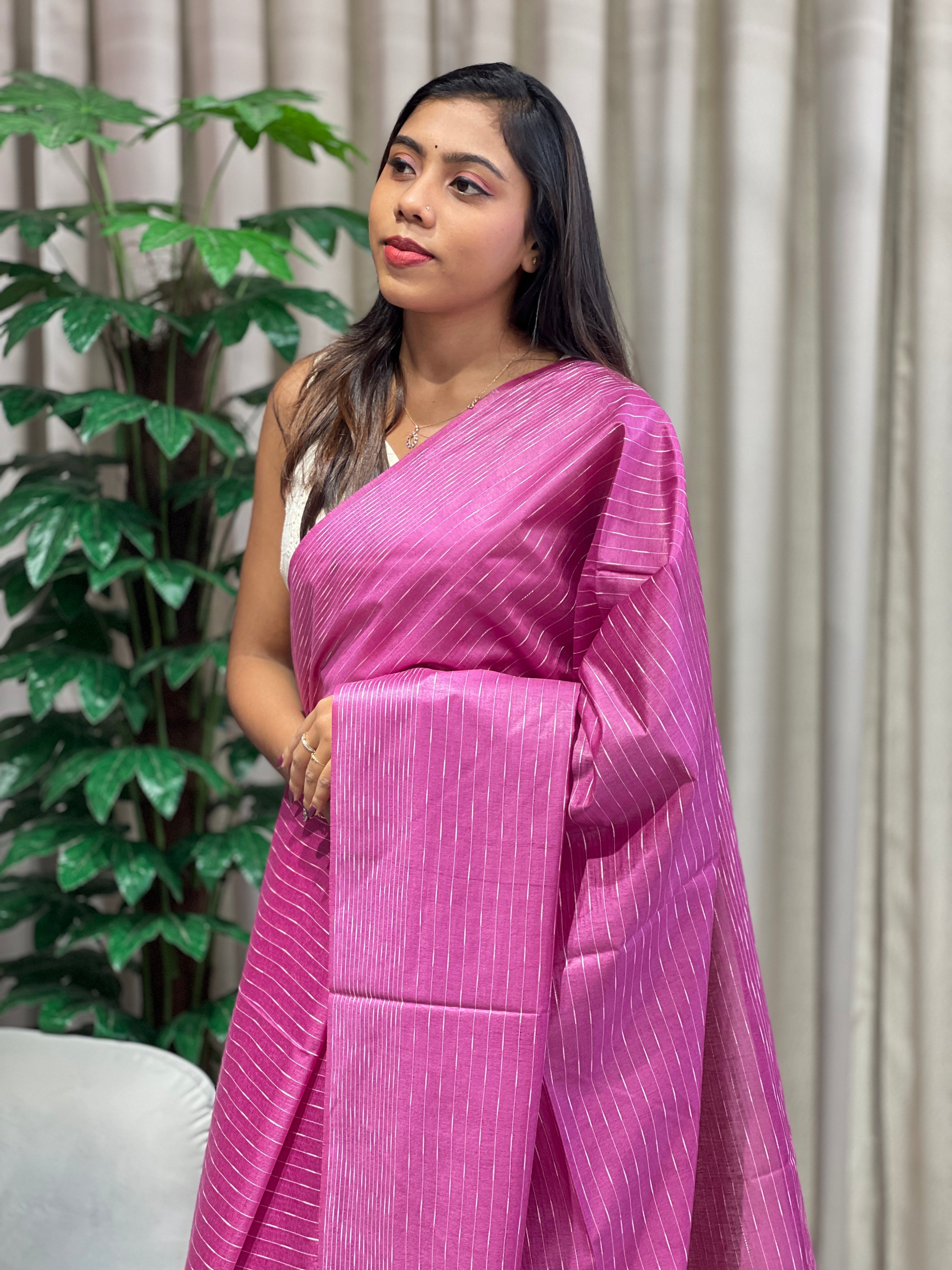 Thread Woven Stripe Patterned Semi Tussar Saree | PF1083