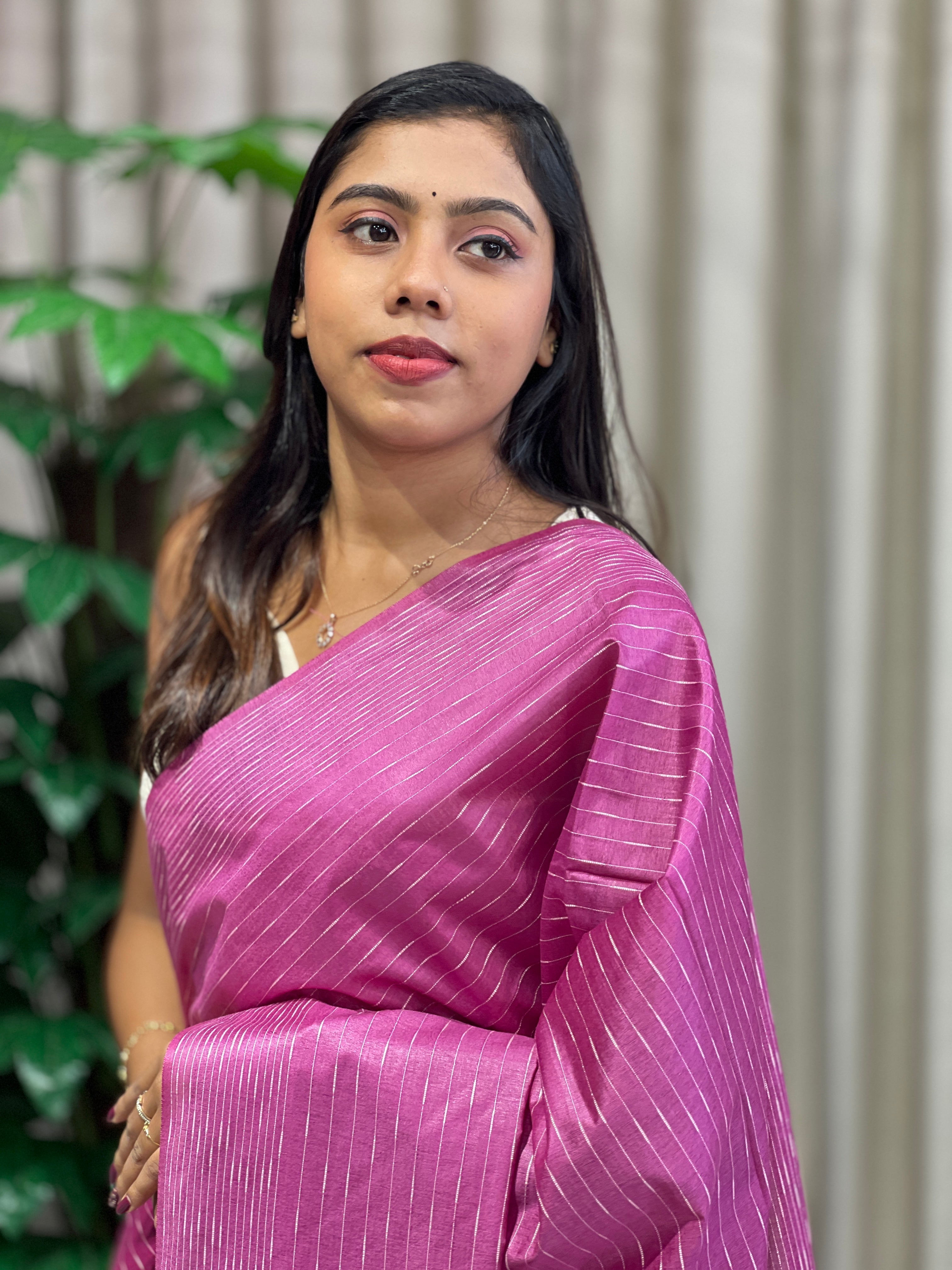 Thread Woven Stripe Patterned Semi Tussar Saree | PF1083