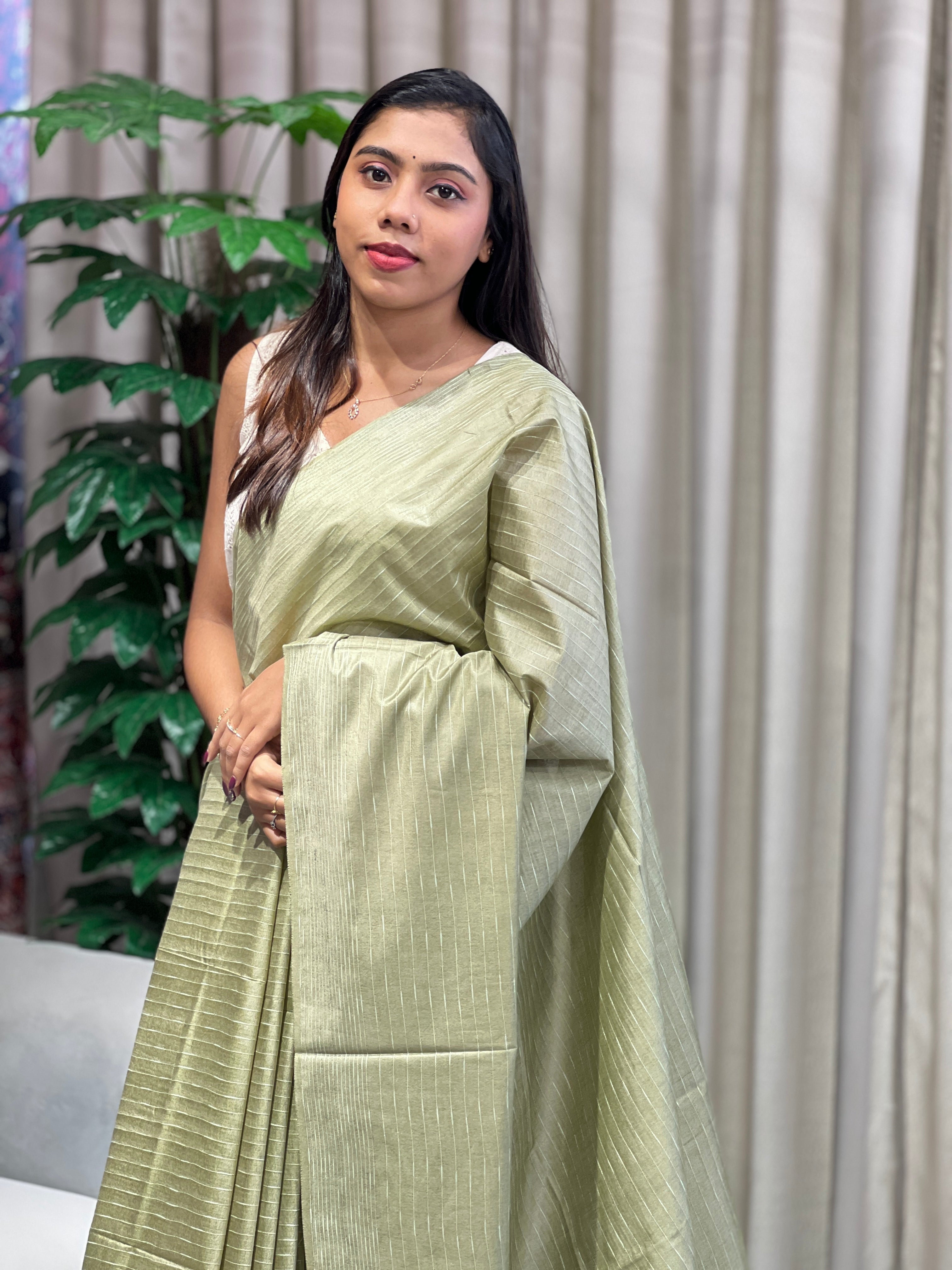 Thread Woven Stripe Patterned Semi Tussar Saree | PF1080