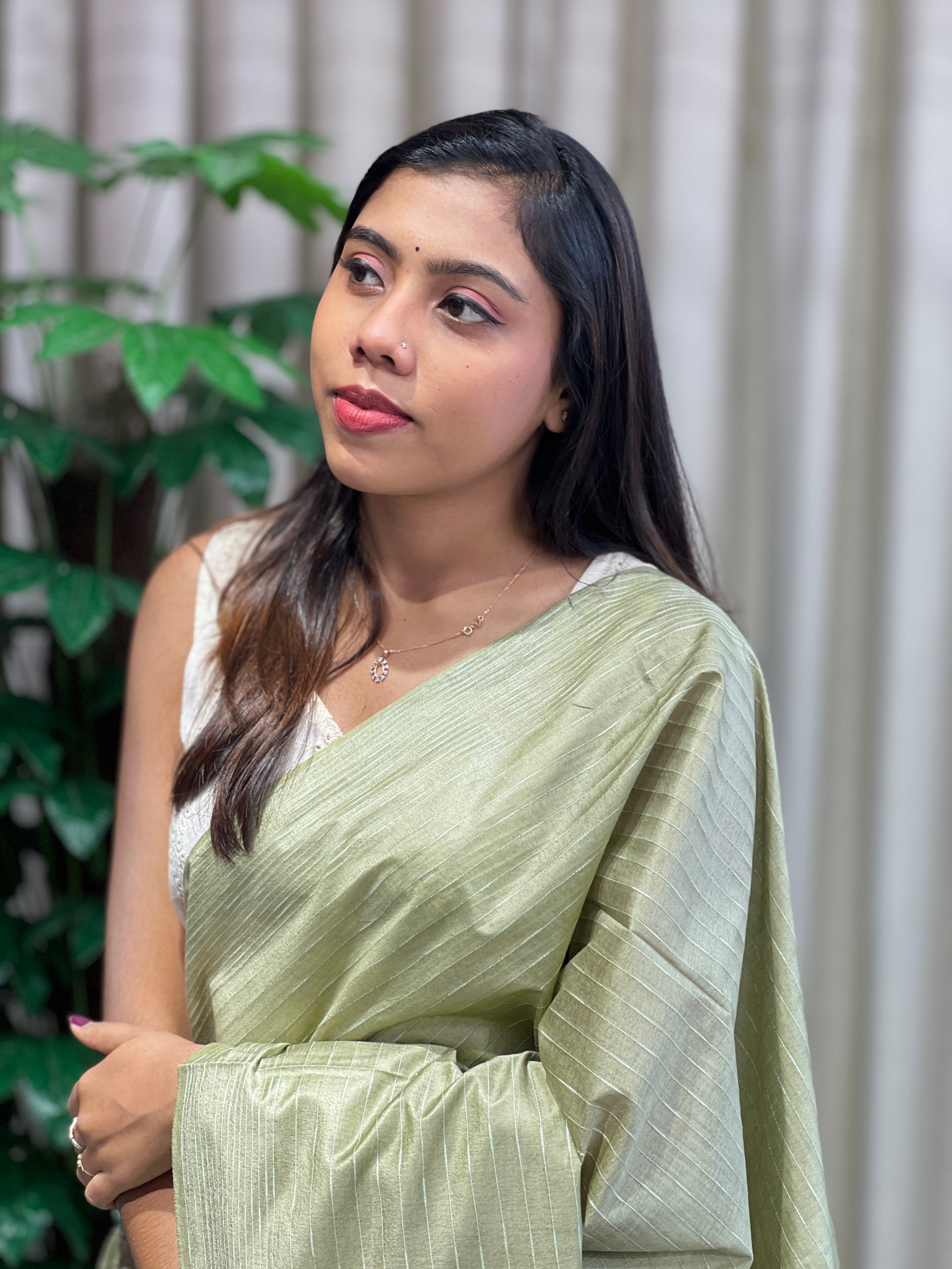 Thread Woven Stripe Patterned Semi Tussar Saree | PF1080