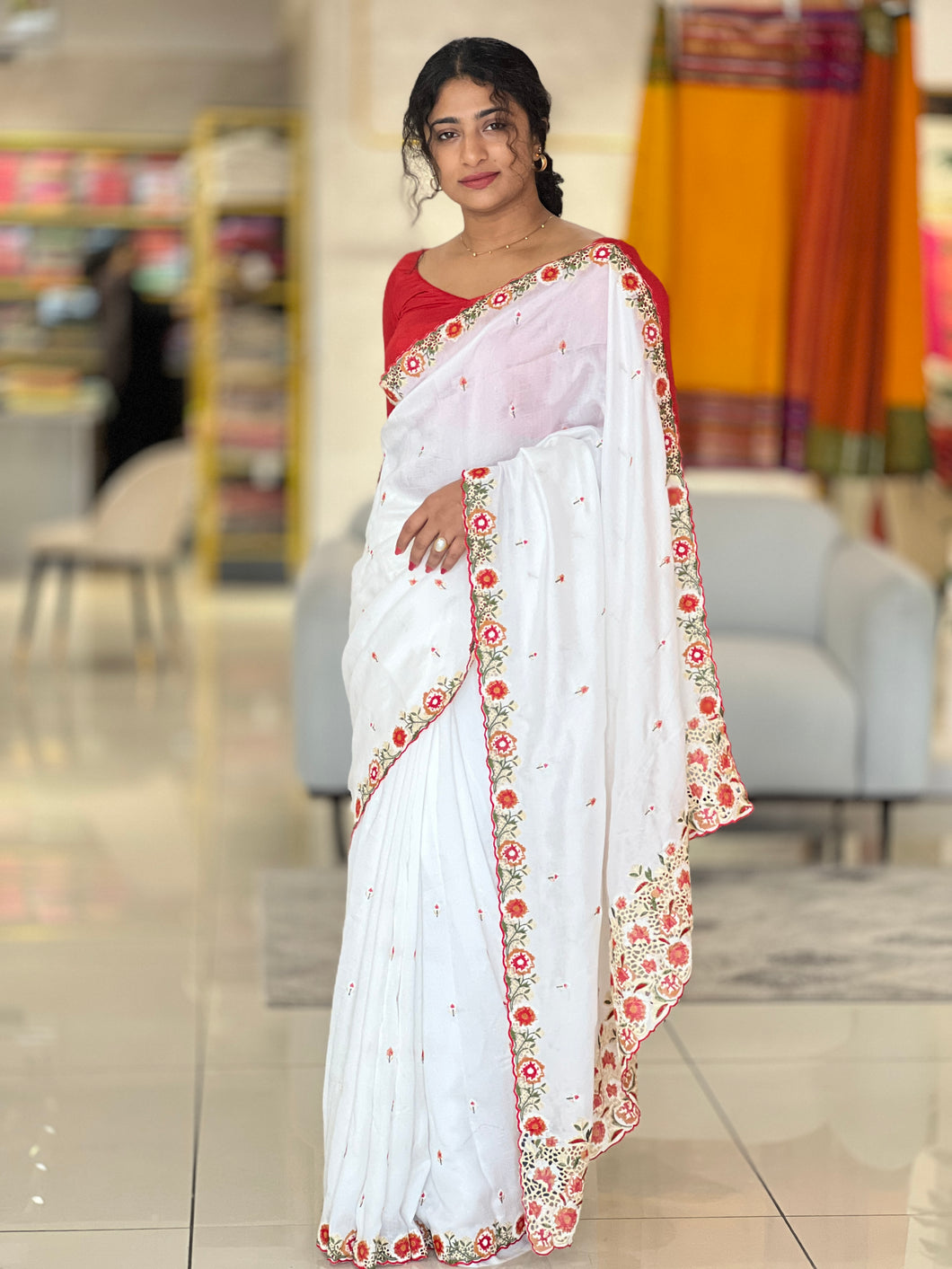 Embroidery Border Patterned Vichitra Silk Saree | RP528