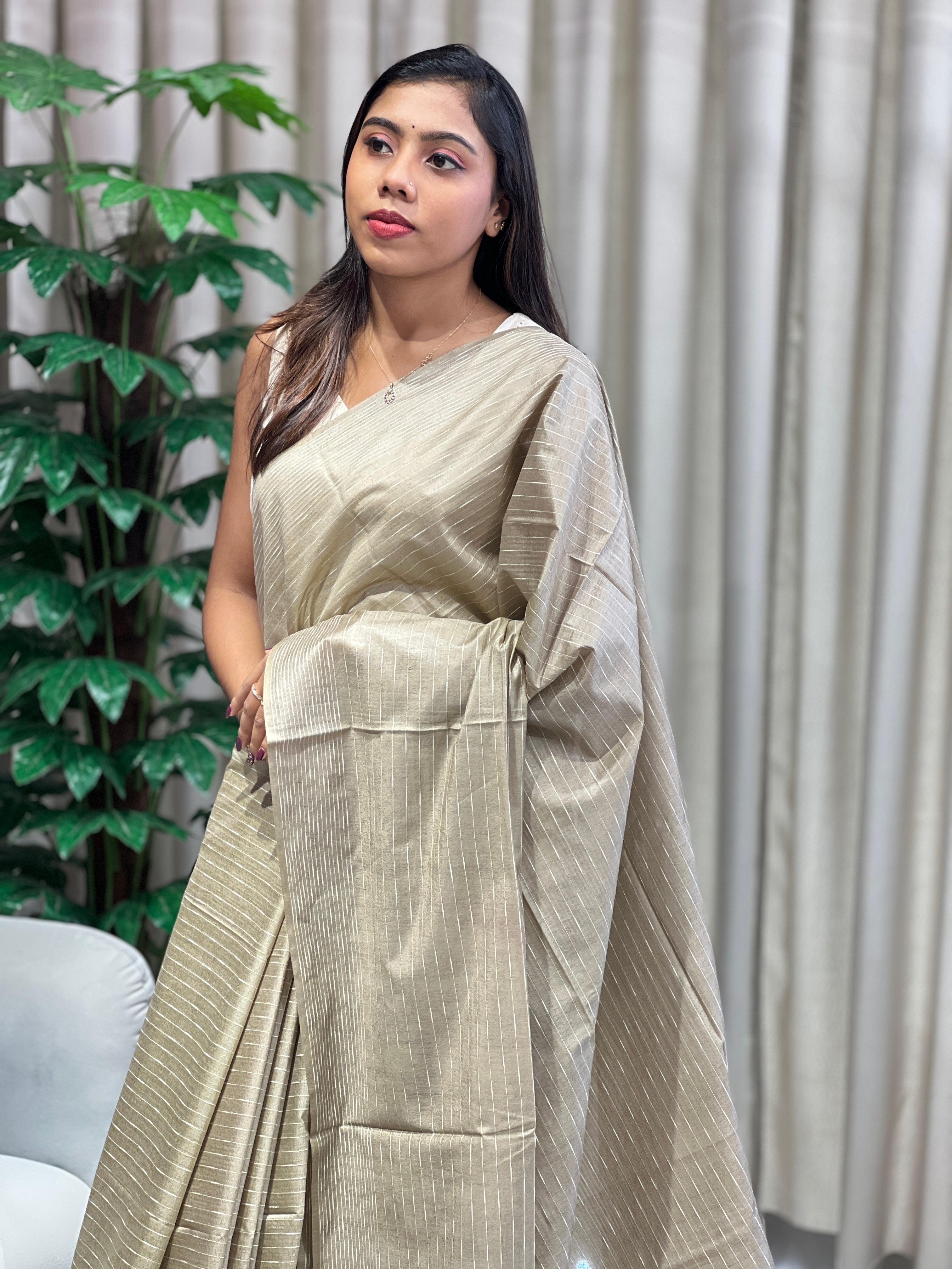 Thread Woven Stripe Patterned Semi Tussar Saree | PF1085