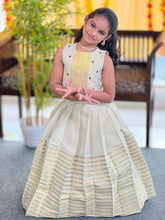 Embroidery With Kasavu Detailed  Tissue Cotton Unstitched Skirt & Top | ONK100