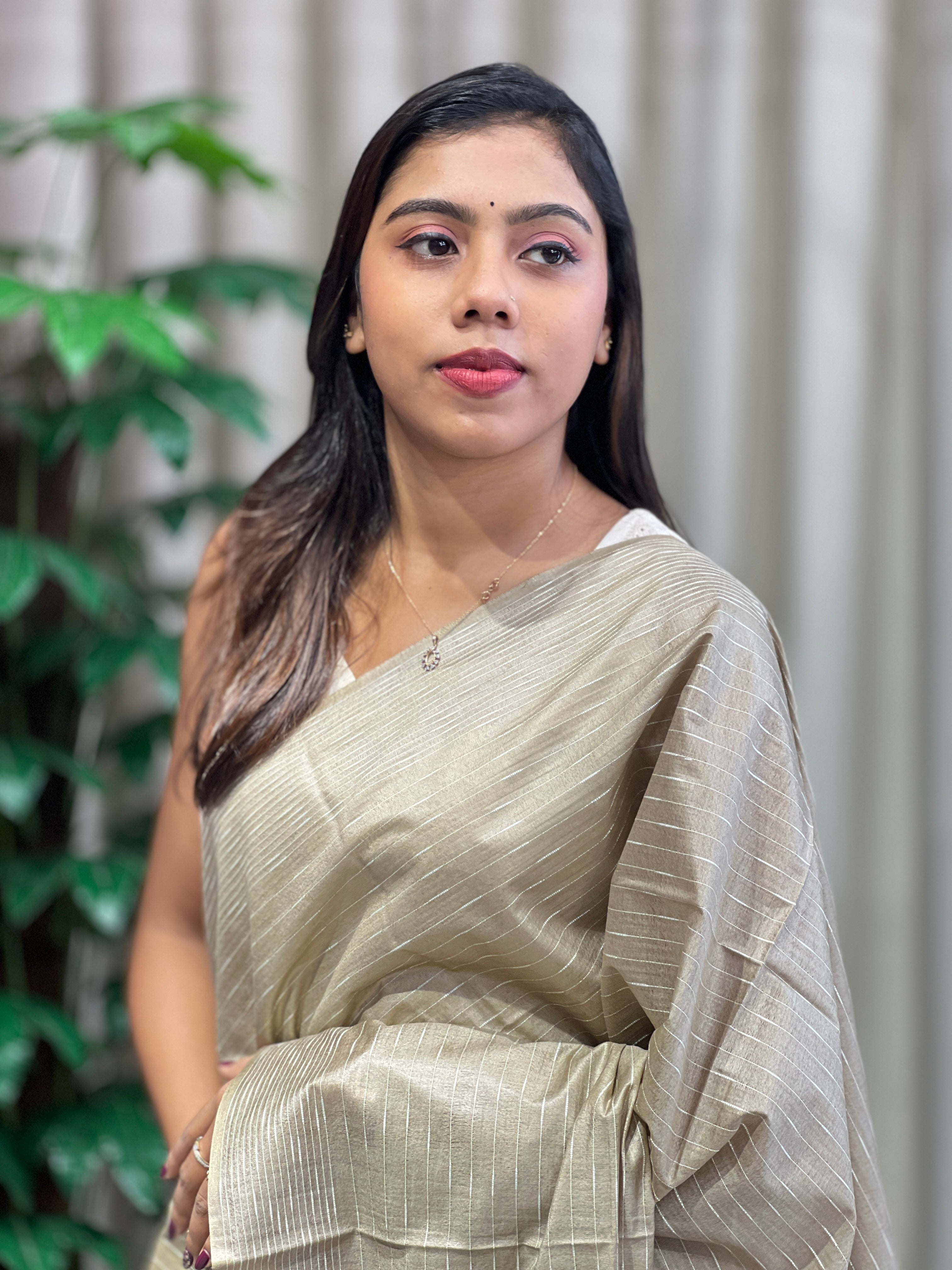 Thread Woven Stripe Patterned Semi Tussar Saree | PF1085