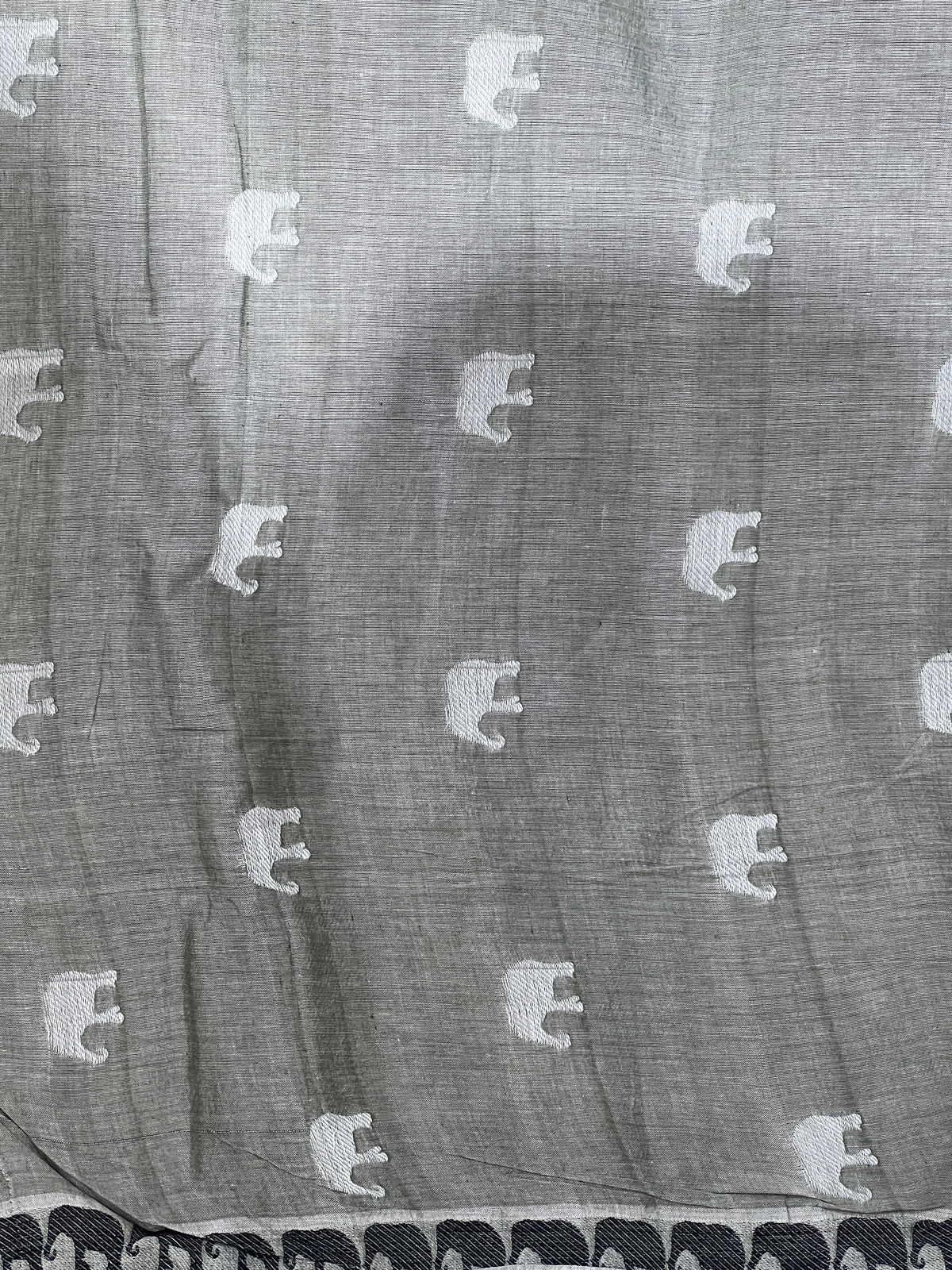 Elephant Motif Bordered Cotton Saree | PET105