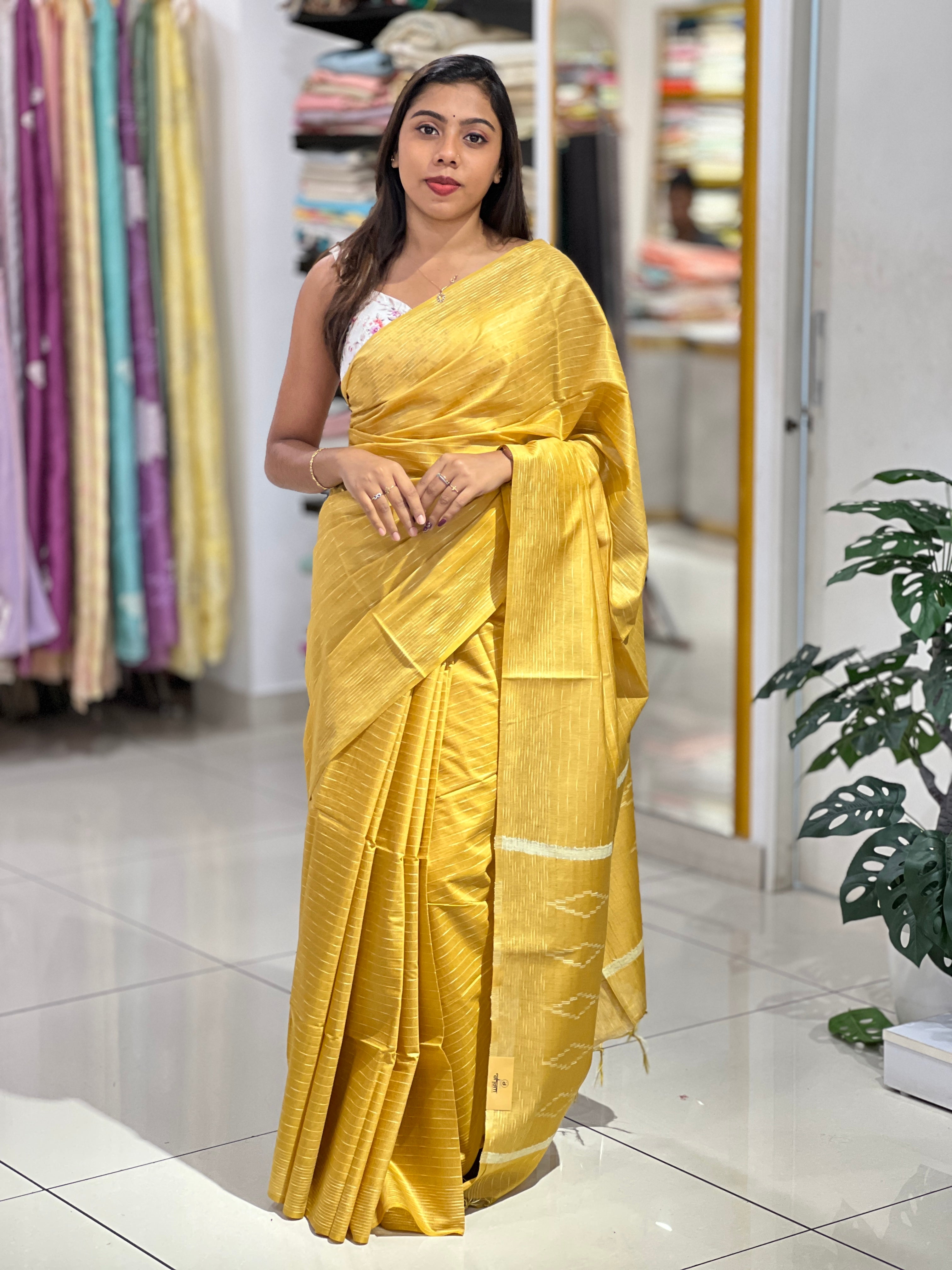 Thread Woven Stripe Patterned Semi Tussar Saree | PF1079