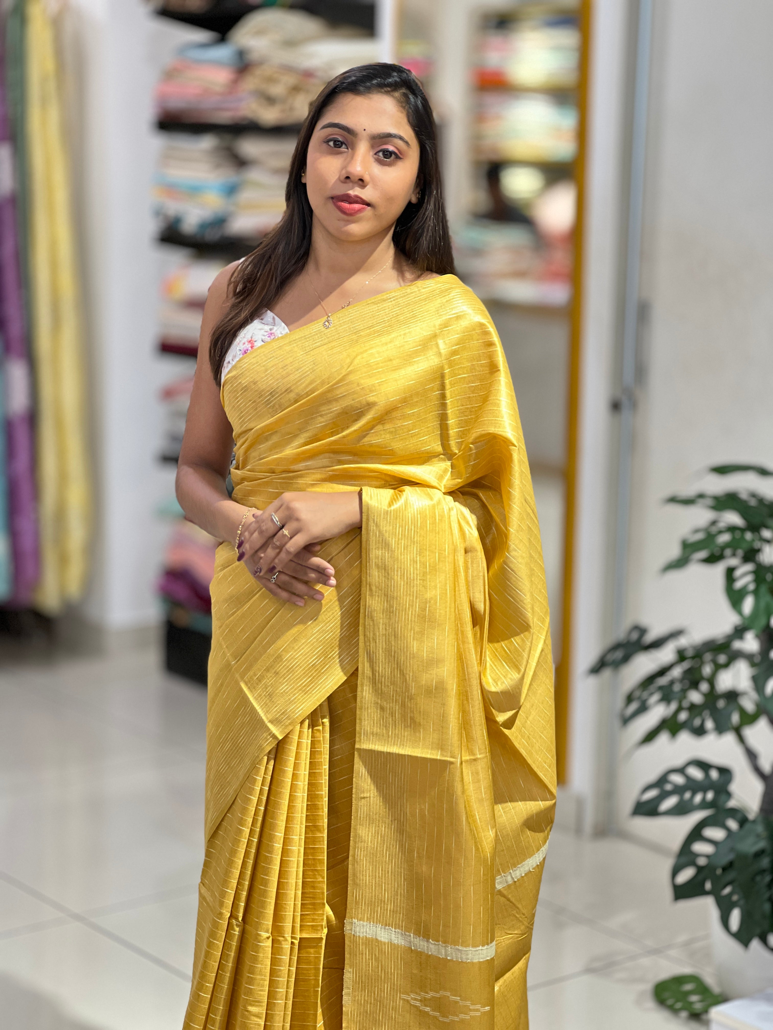 Thread Woven Stripe Patterned Semi Tussar Saree | PF1079