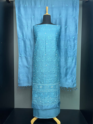 Floral Machine Embroidered Pure Tussar Salwar Set | SBS1382